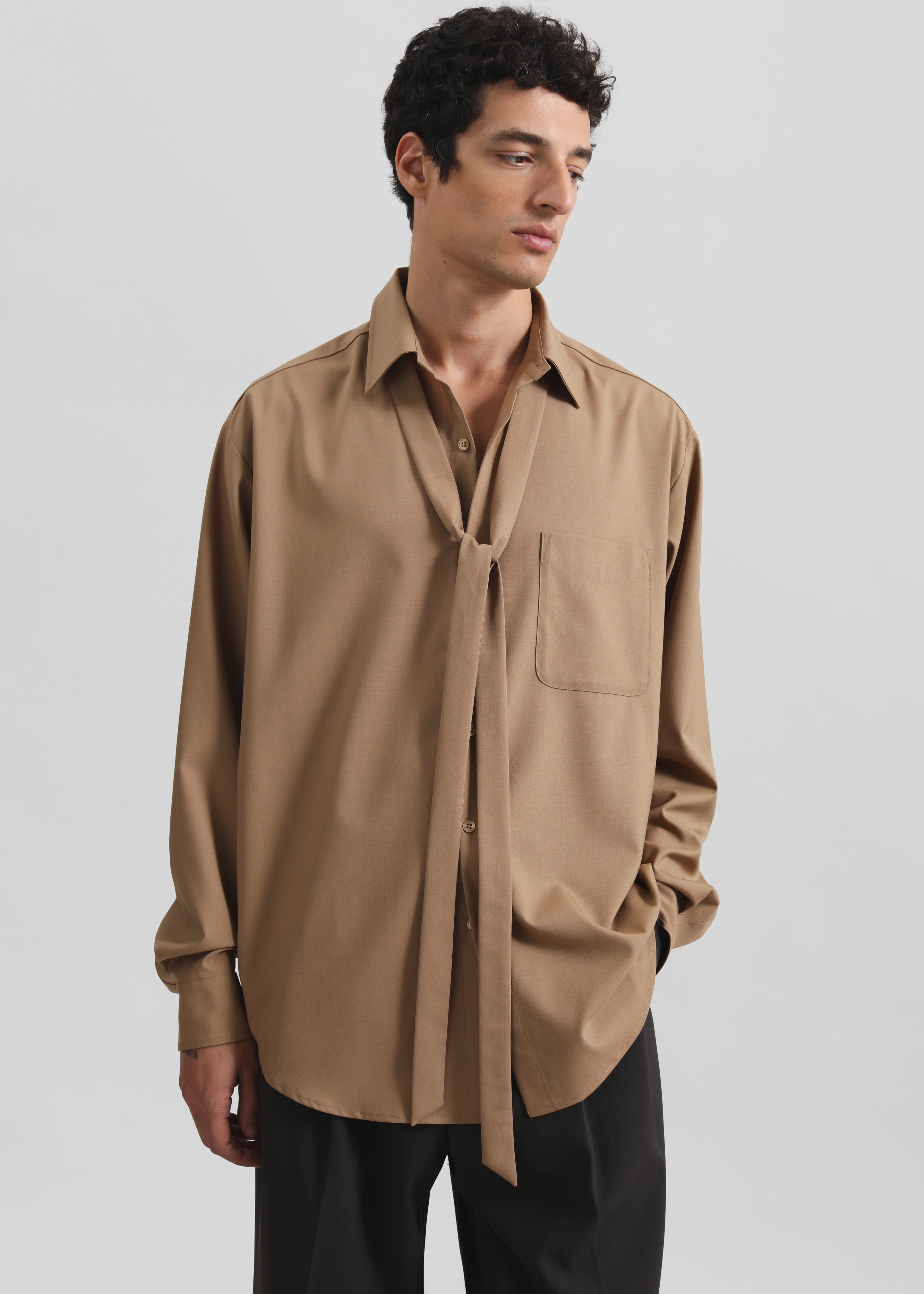 Sinclair Neck Tie Shirt - Camel - 2