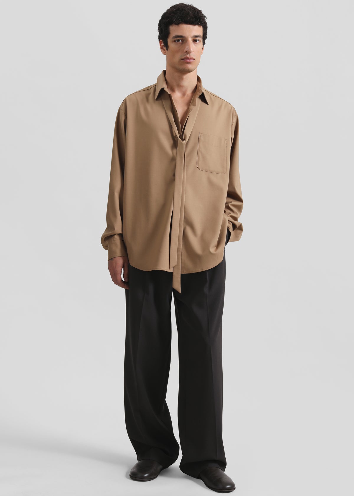 Sinclair Neck Tie Shirt - Camel - 8