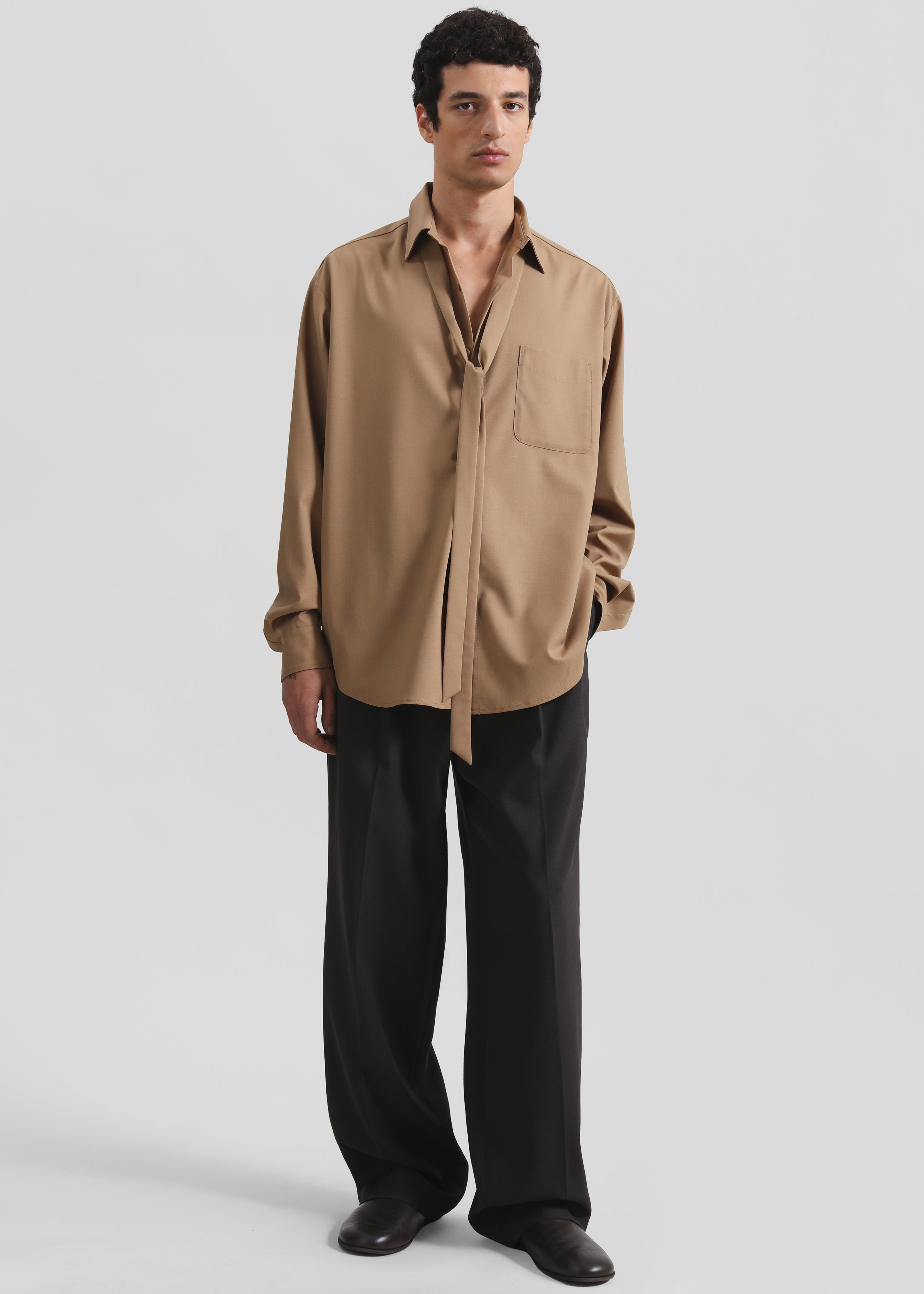 Sinclair Neck Tie Shirt - Camel - 8