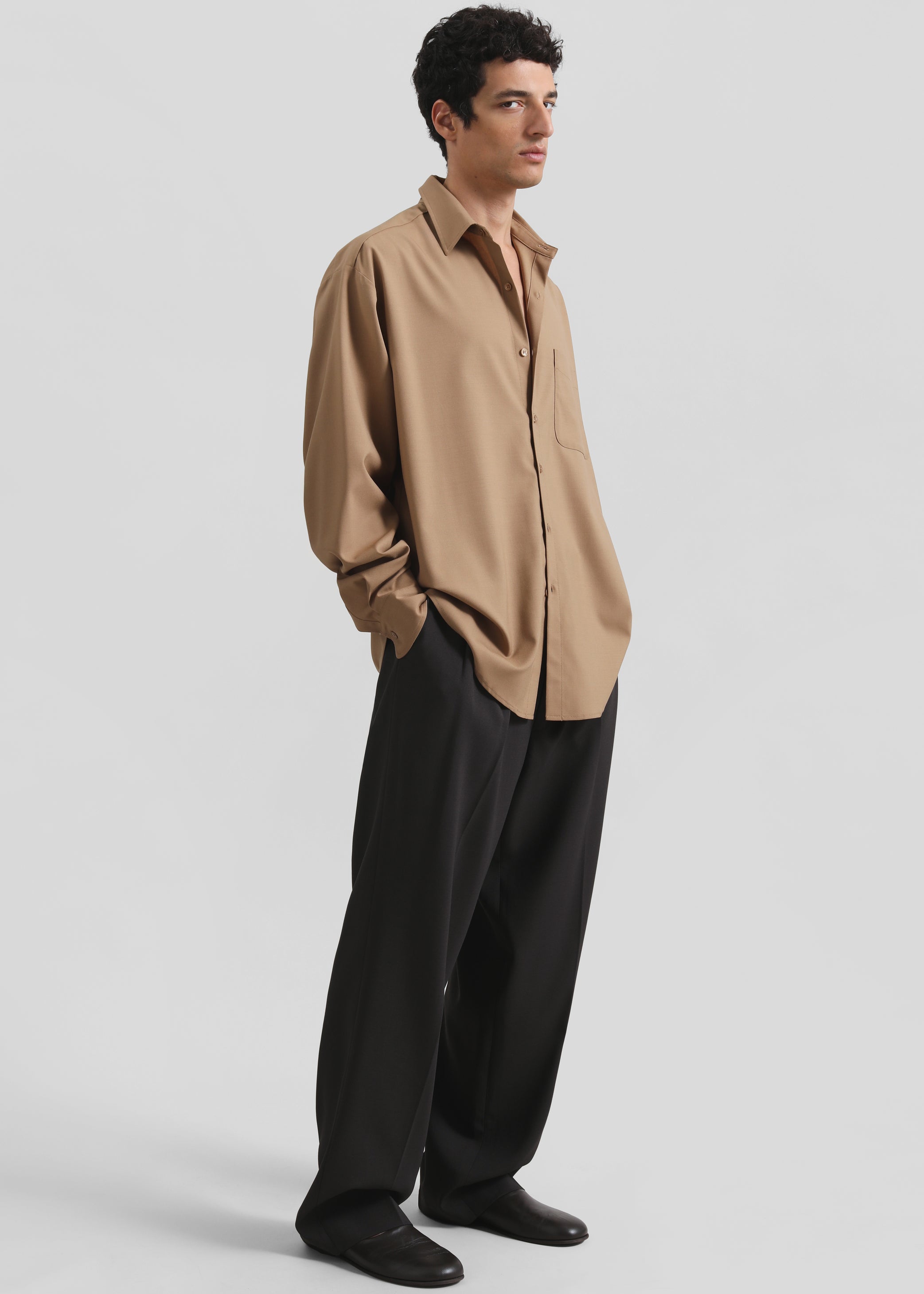 Shop the look image for Sinclair Neck Tie Shirt - Camel