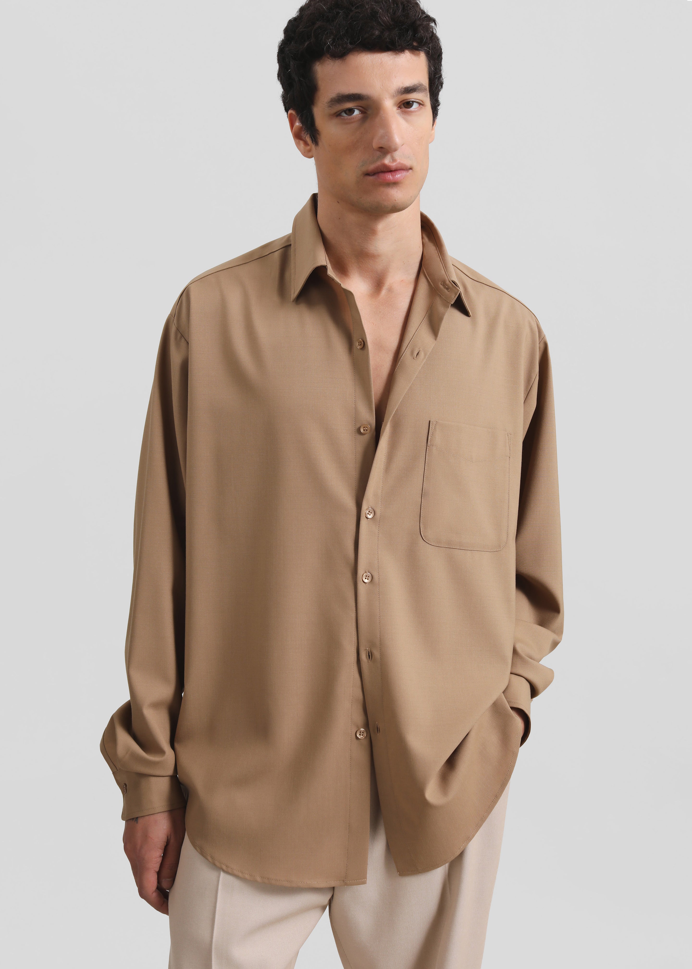 Sinclair Neck Tie Shirt - Camel – The Frankie Shop