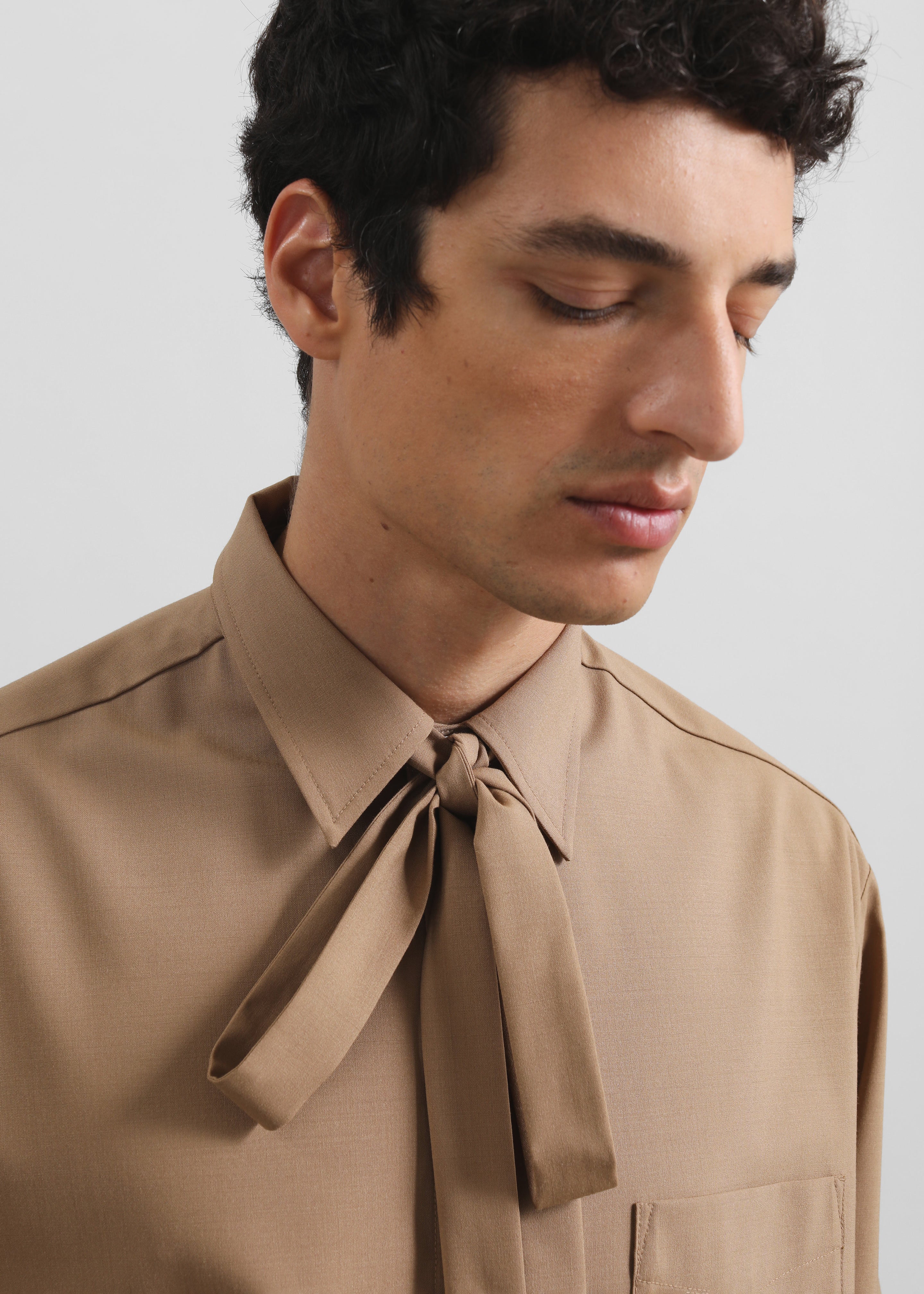 Sinclair Neck Tie Shirt - Camel – The Frankie Shop