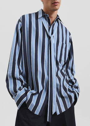 Sinclair Neck Tie Shirt - Navy Stripe