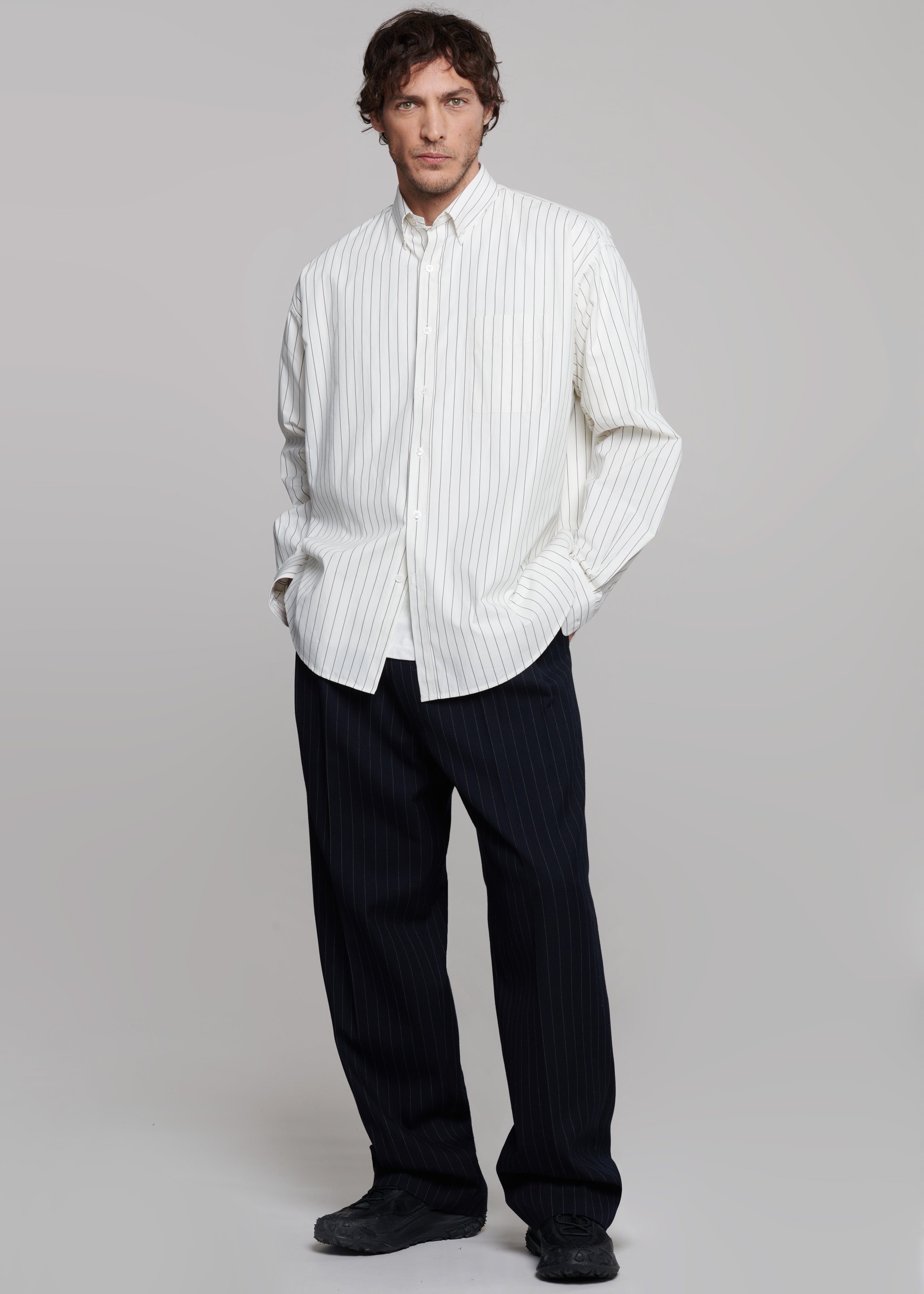 Sinclair Poplin Shirt - White/Black Stripe - 4