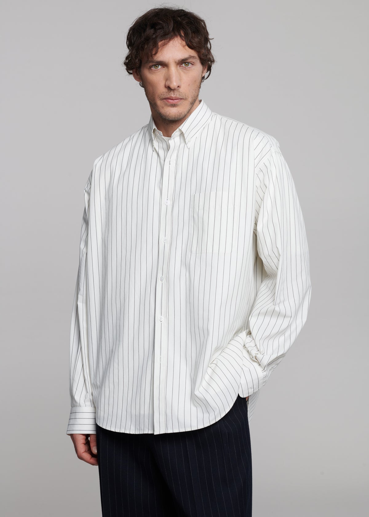 Sinclair Poplin Shirt - White/Black Stripe Sinclair Poplin Shirt - White/Black Stripe