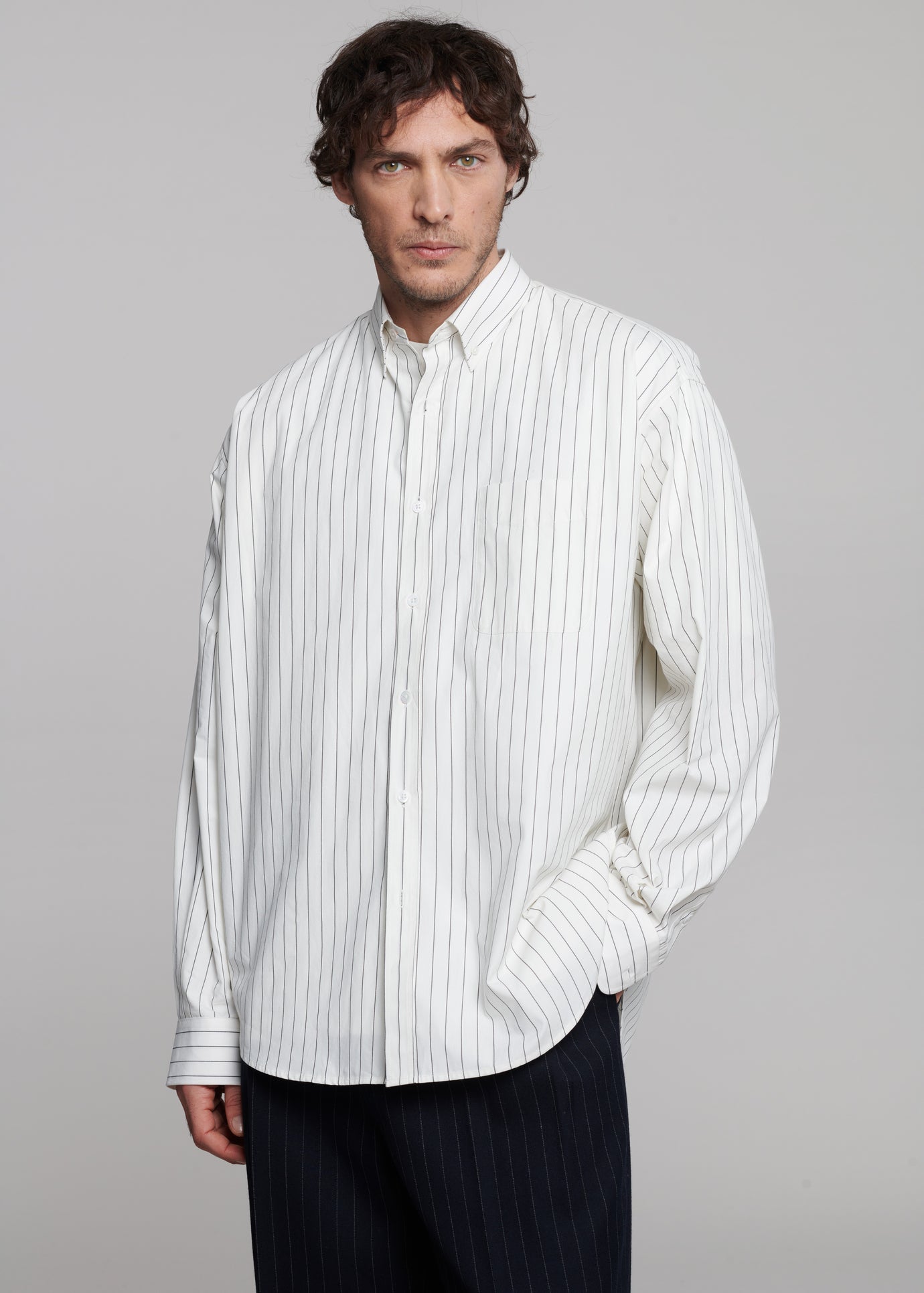 Sinclair Poplin Shirt - White/Black Stripe - 1