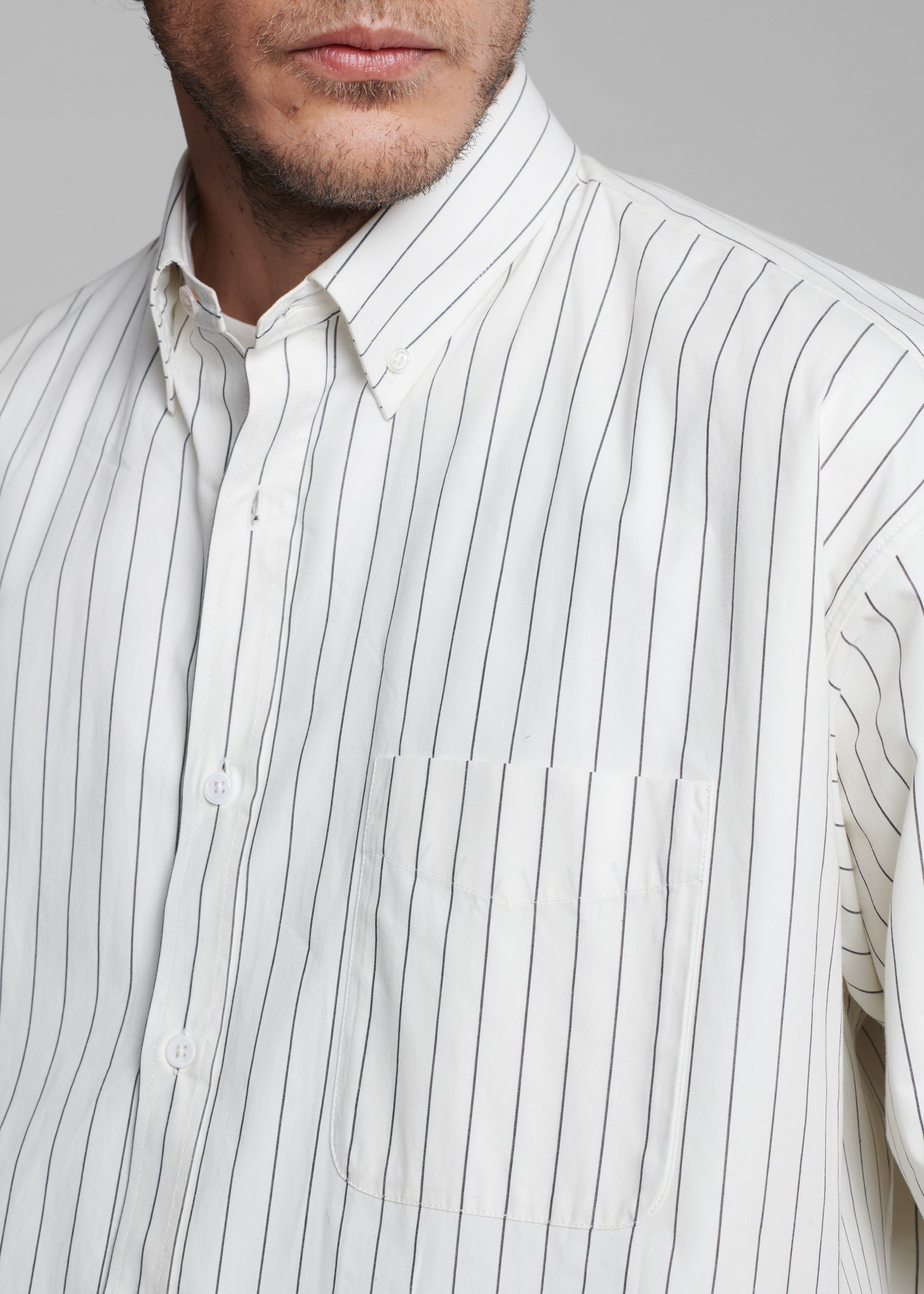 Sinclair Poplin Shirt - White/Black Stripe - 3