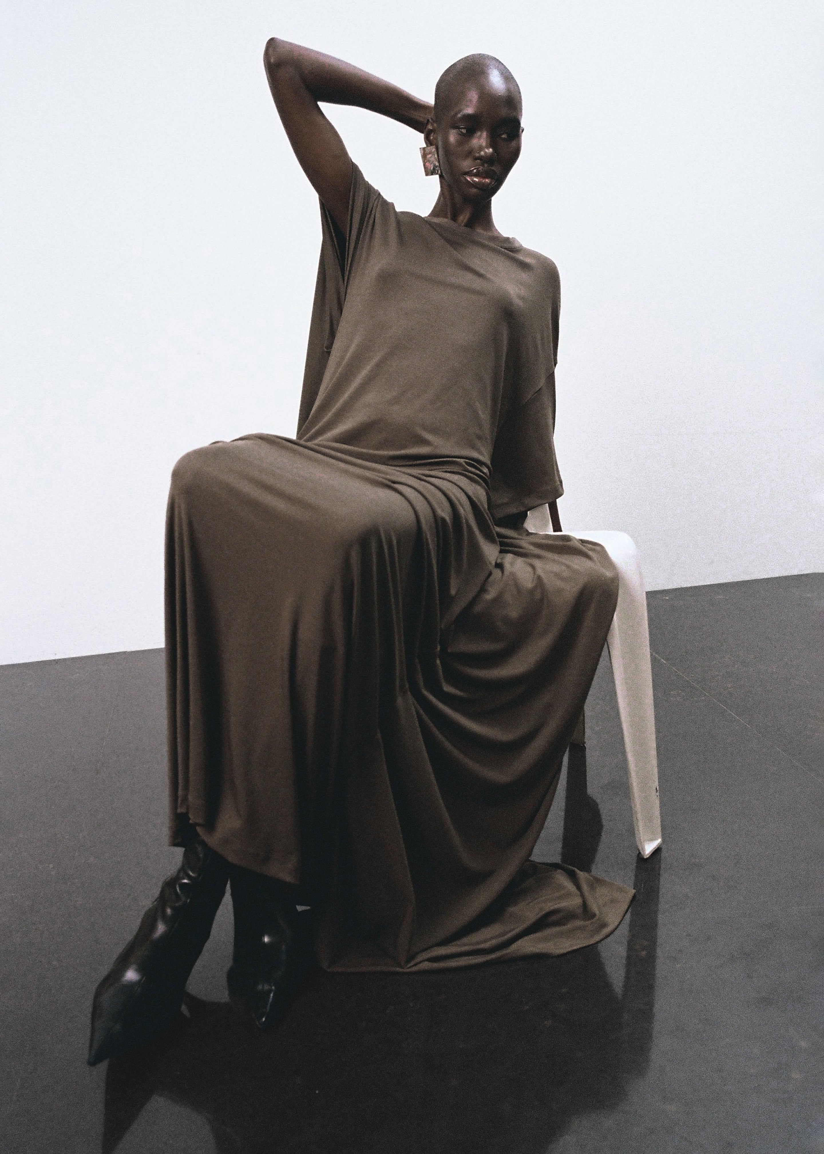 Sintra Jersey Draped Maxi Dress - Dark Olive - 7