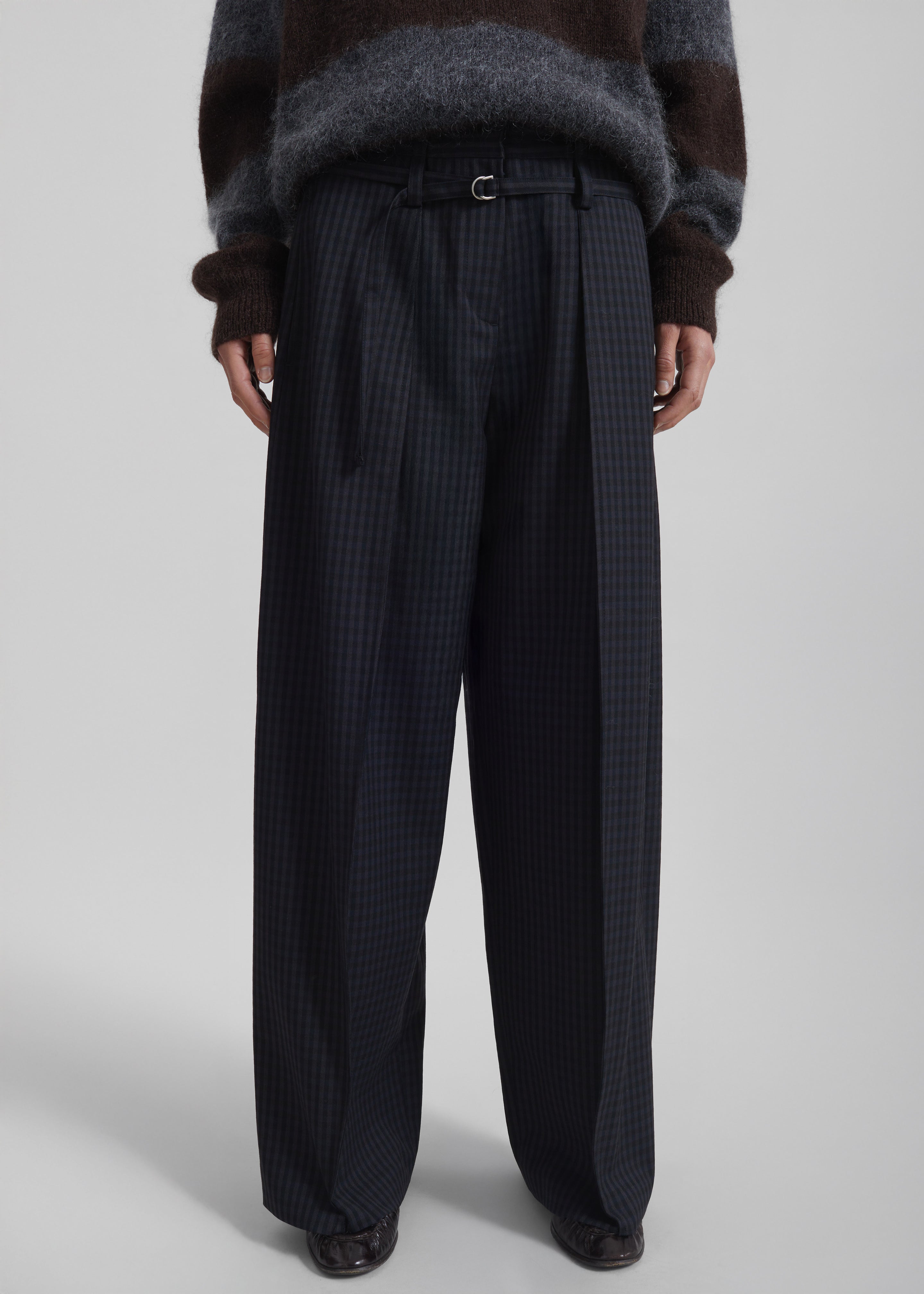 Sirsa Double Belt Loop Trousers - Black Plaid - 4