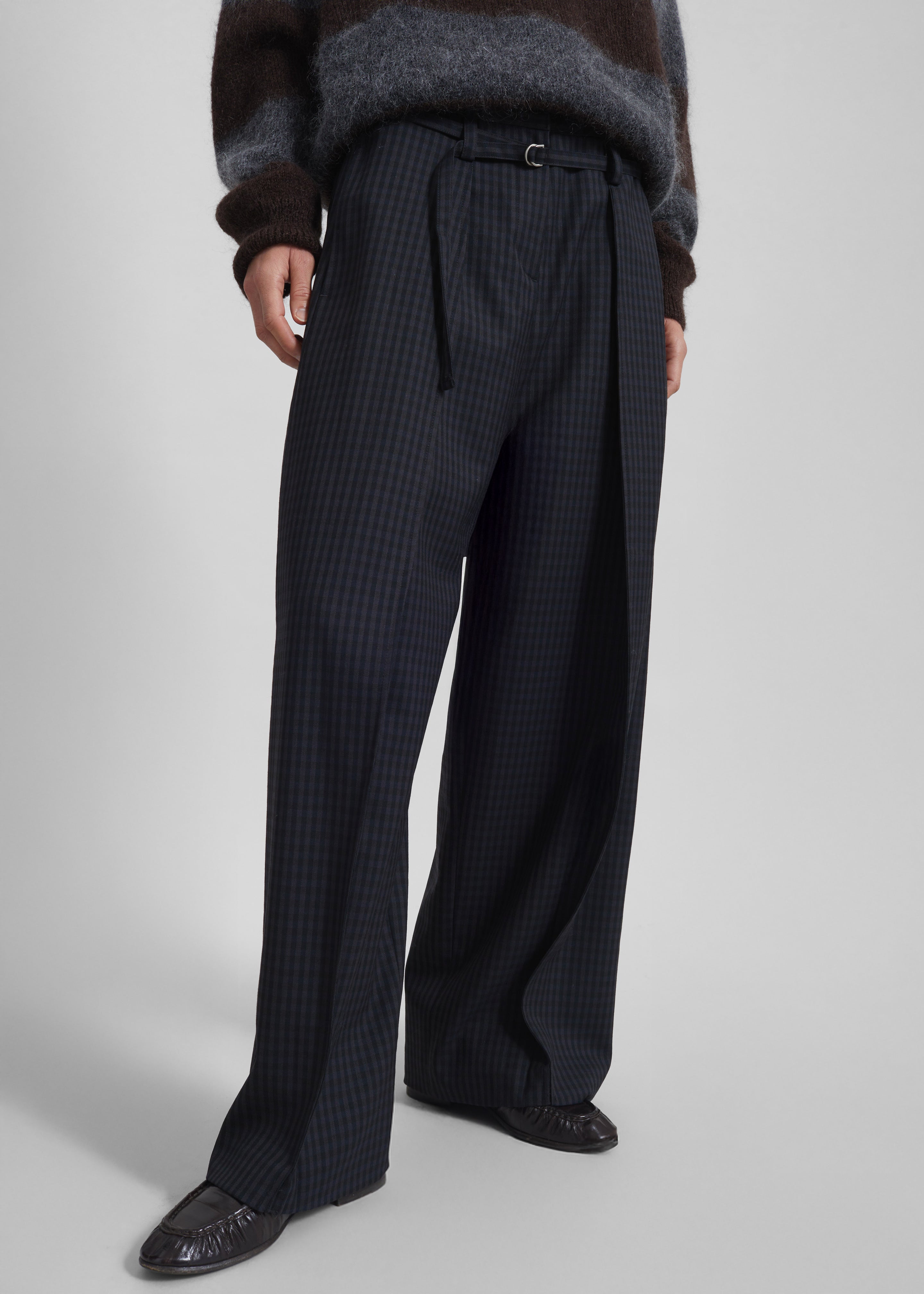 Sirsa Double Belt Loop Trousers - Black Plaid - 1