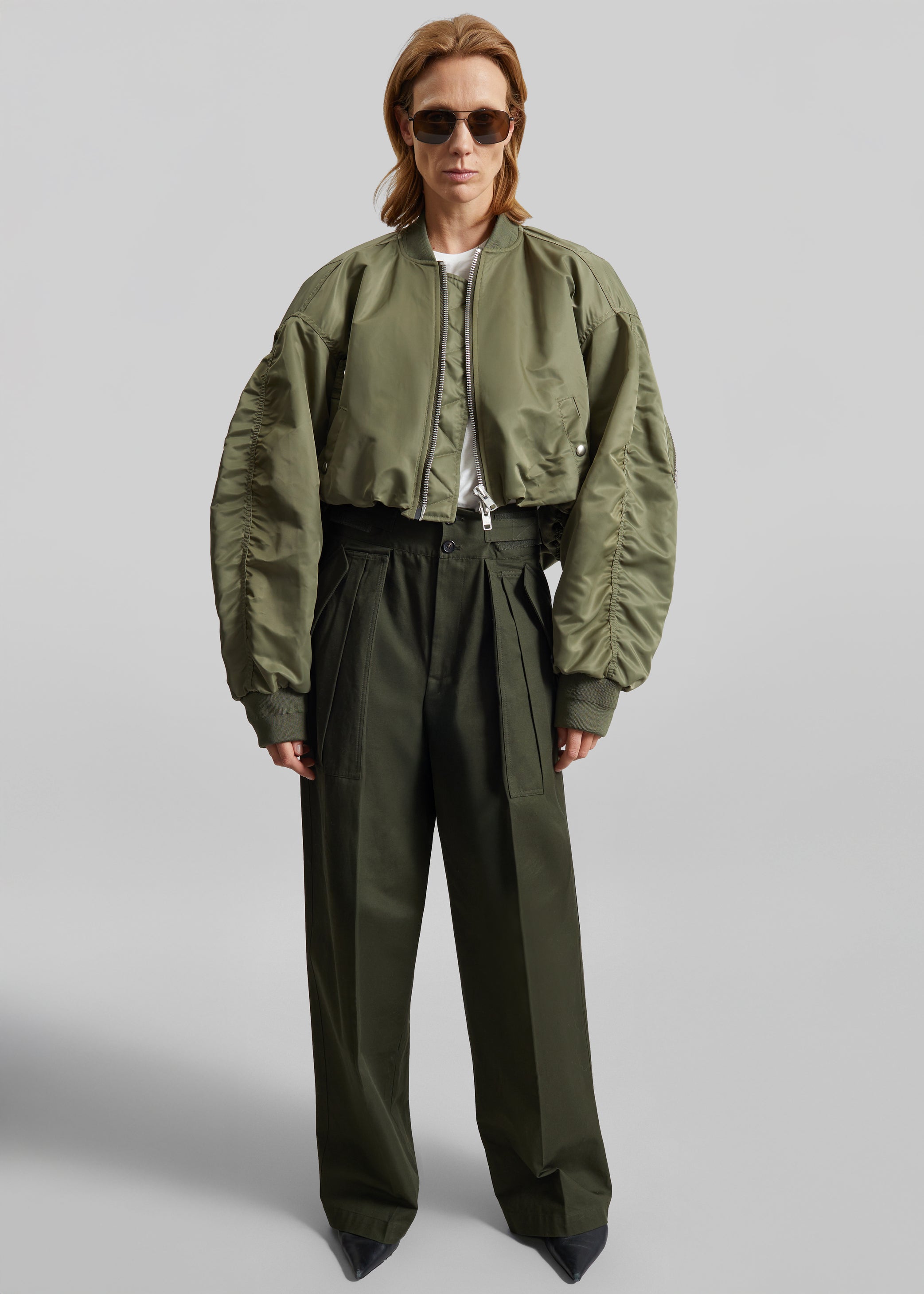 Shop the look image for Skagen Cropped Trapeze Bomber Jacket - Olive