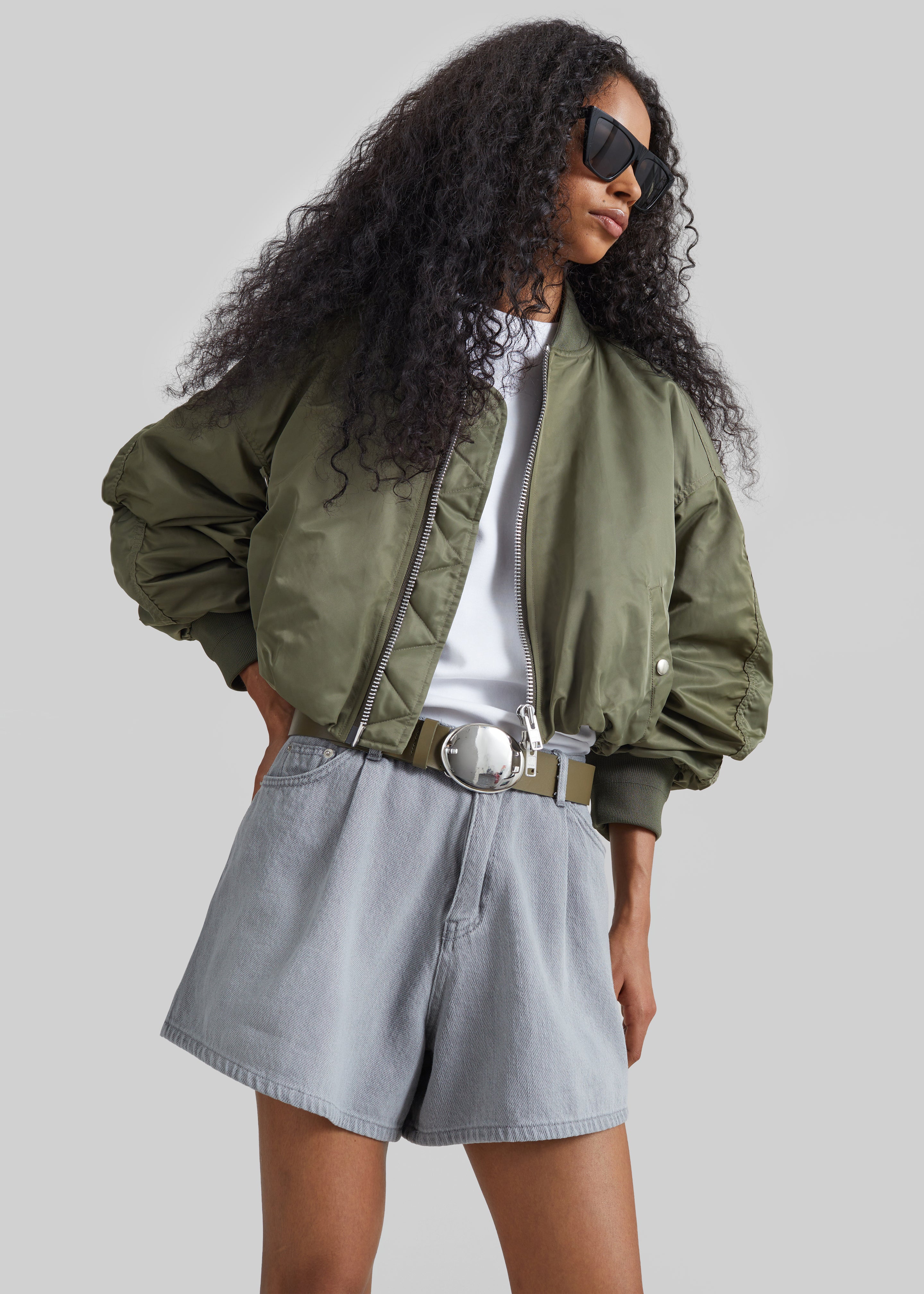 Skagen Cropped Trapeze Bomber Jacket - Olive - 2
