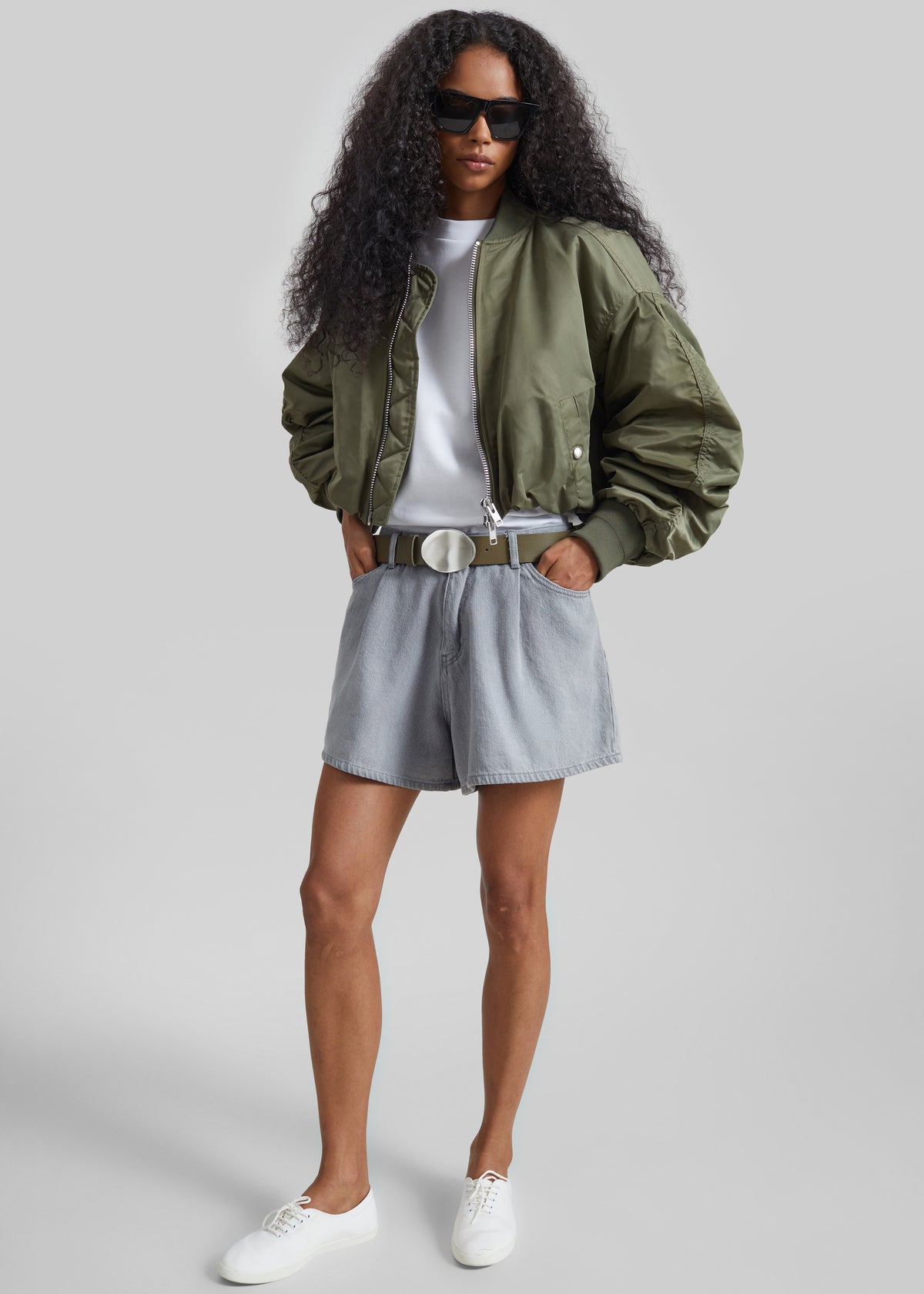 Skagen Cropped Trapeze Bomber Jacket - Olive - 1