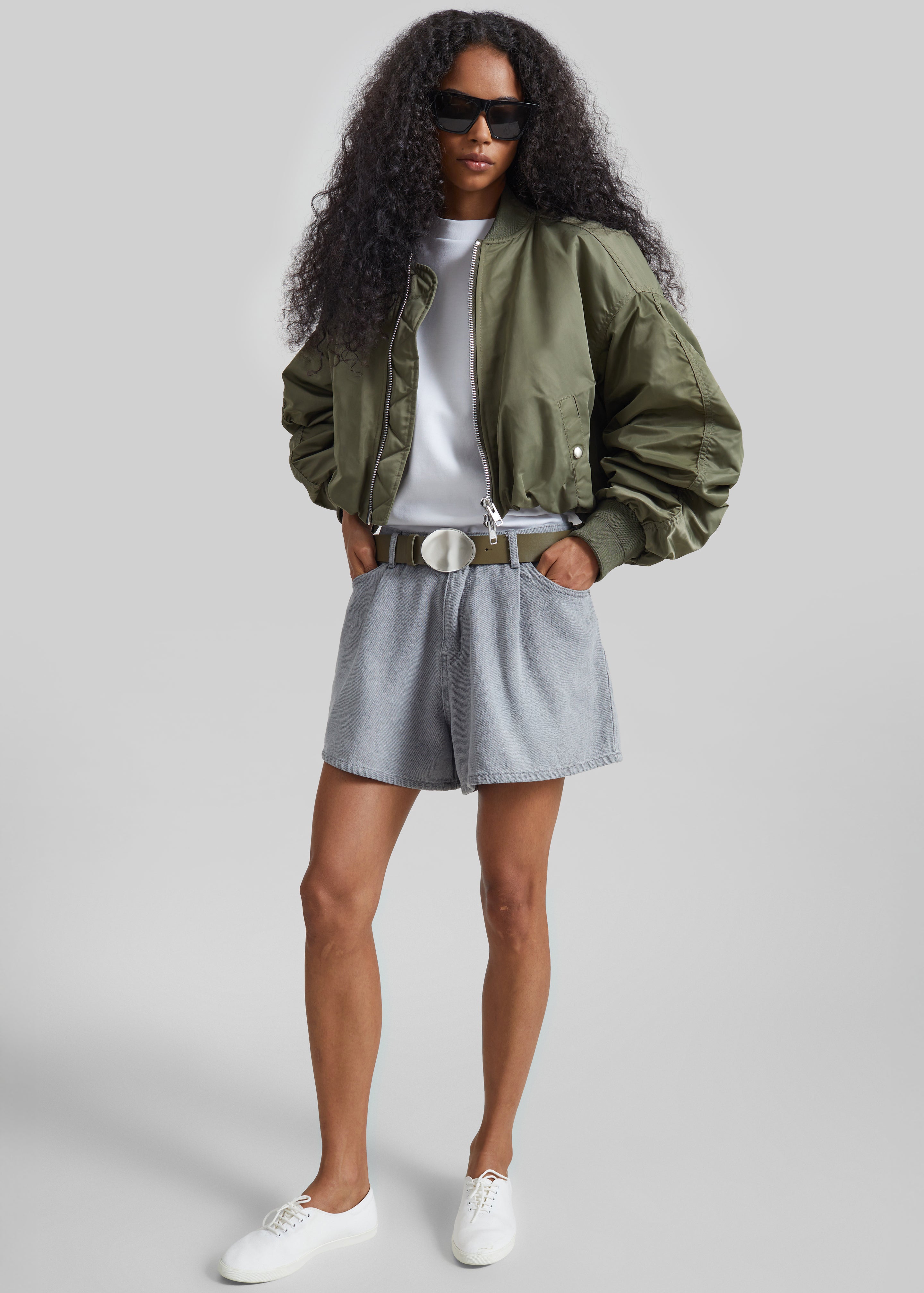 Skagen Cropped Trapeze Bomber Jacket - Olive - 1