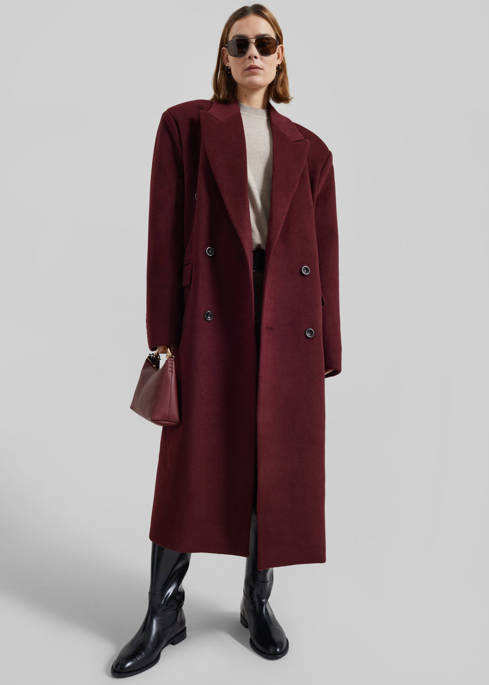 Skaila Double-Breasted Coat - Burgundy - 1