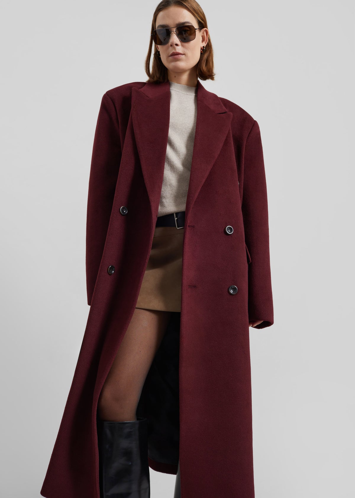 Skaila Double-Breasted Coat - Burgundy - 3