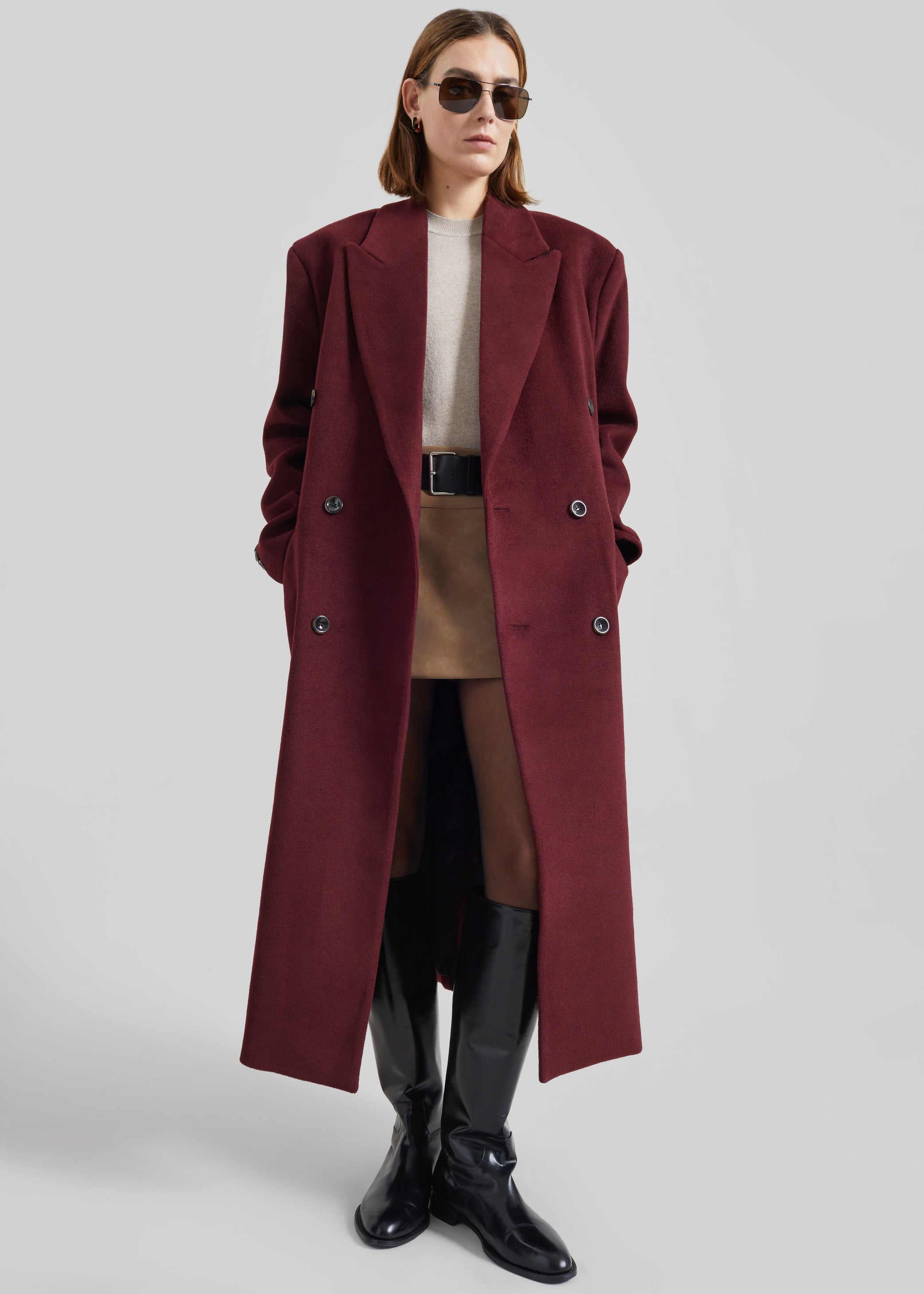 Shop the look image for Skaila Double-Breasted Coat - Burgundy