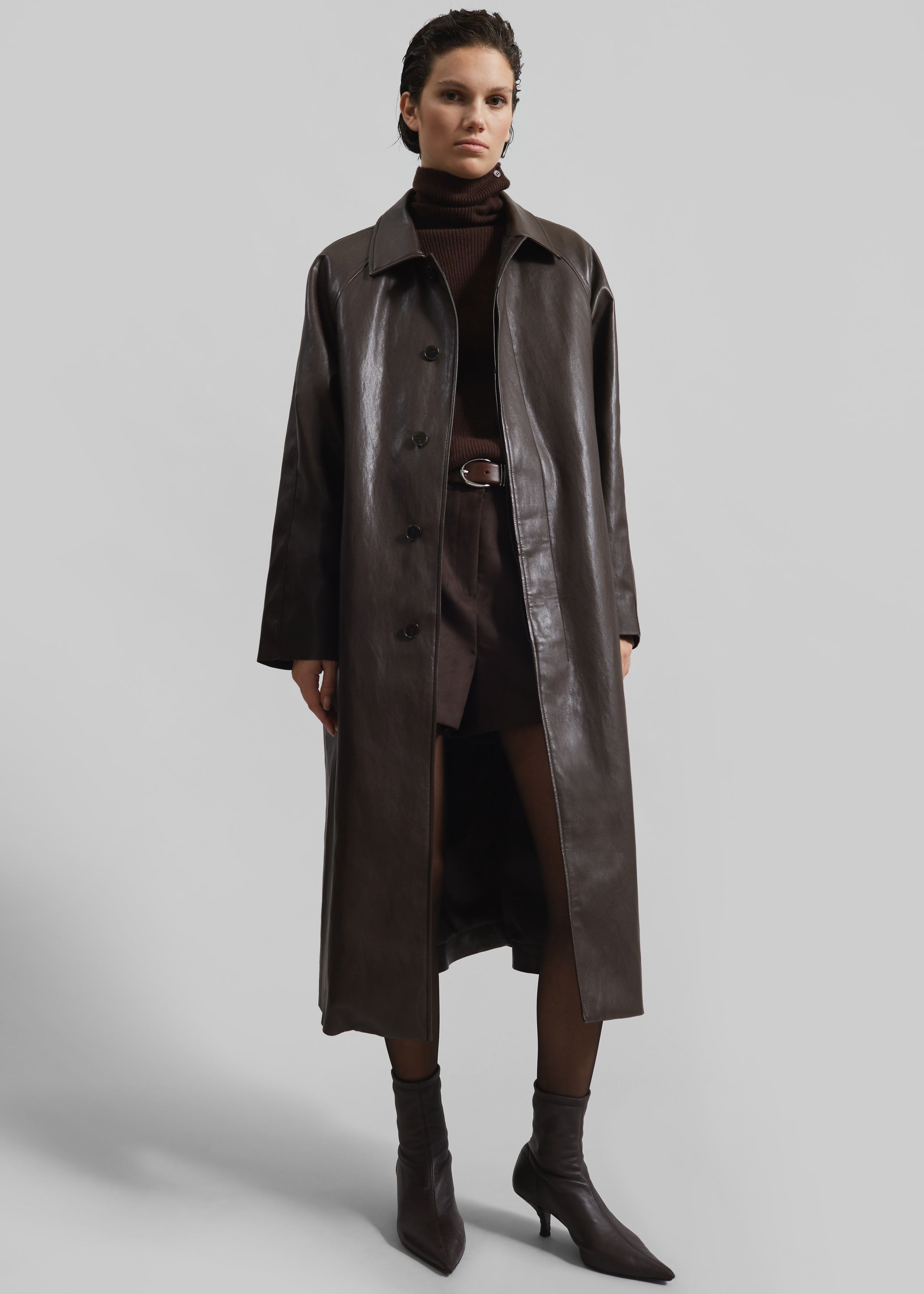 Skane Faux Leather Trench - Brown - 4