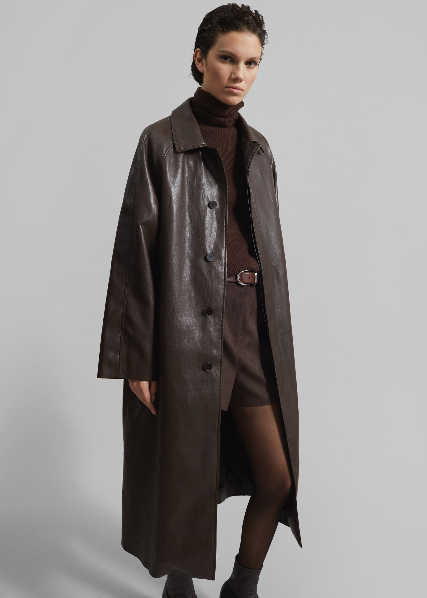 Skane Faux Leather Trench - Brown - 1