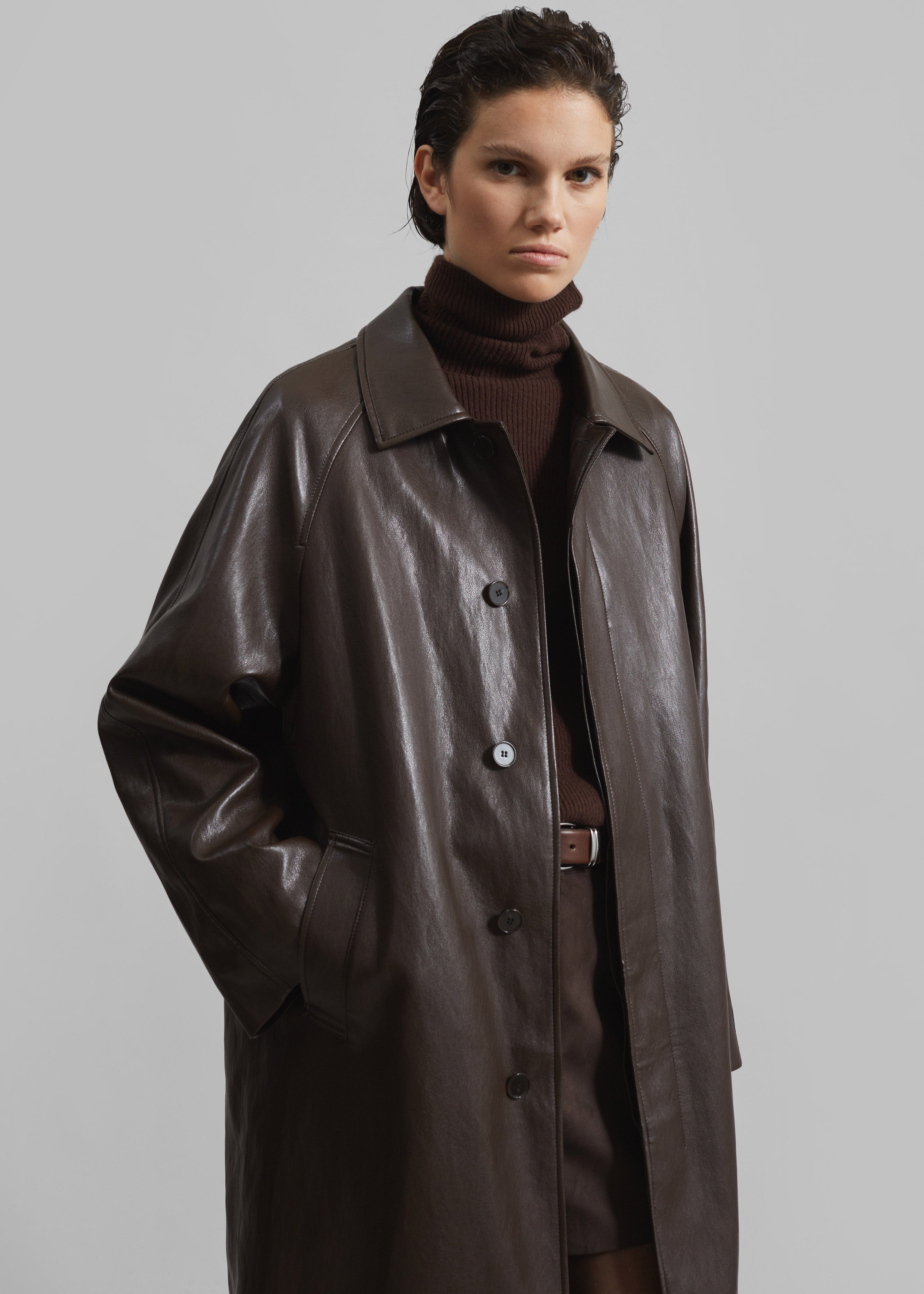 Skane Faux Leather Trench - Brown - 7