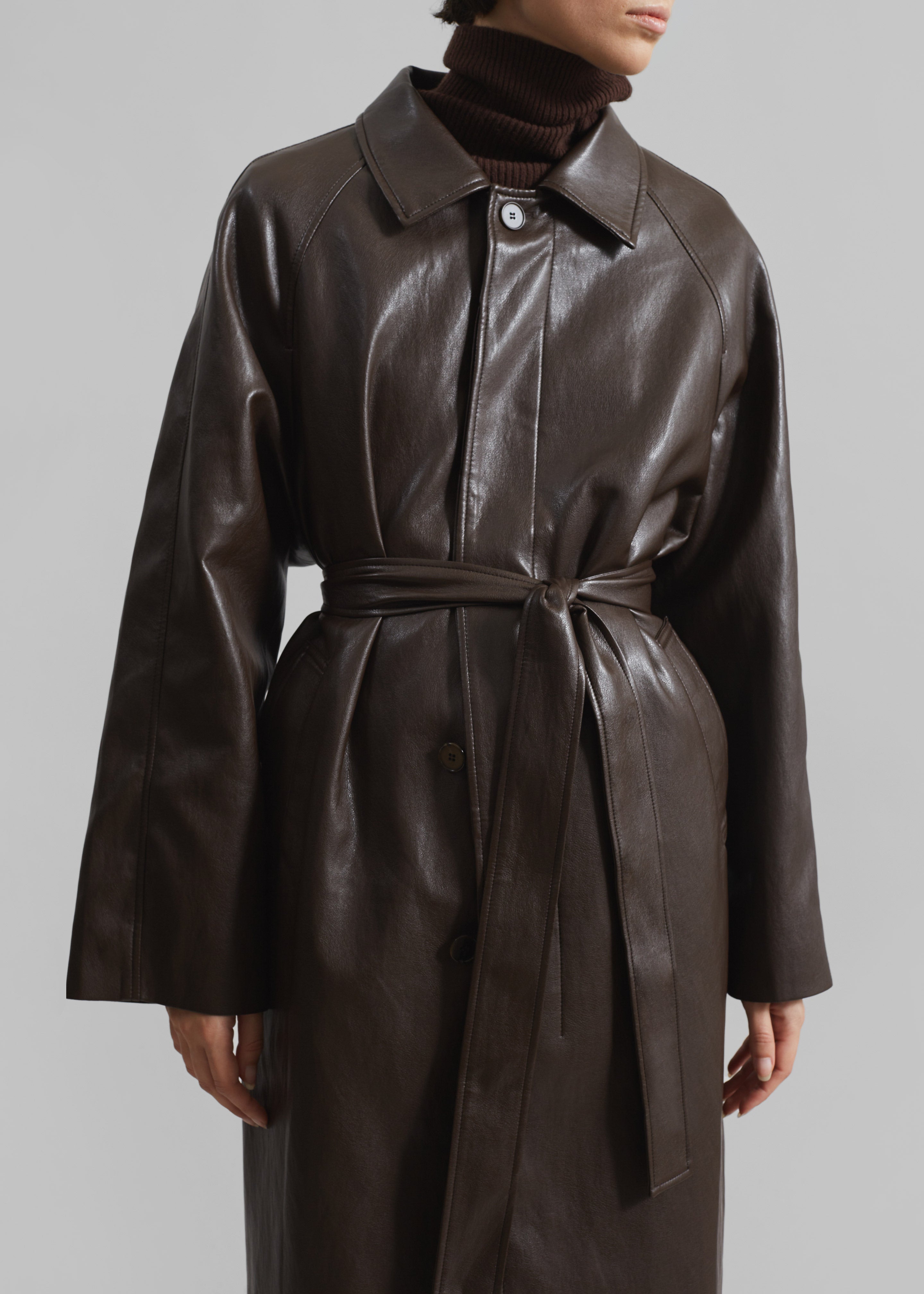 Skane Faux Leather Trench - Brown - 8