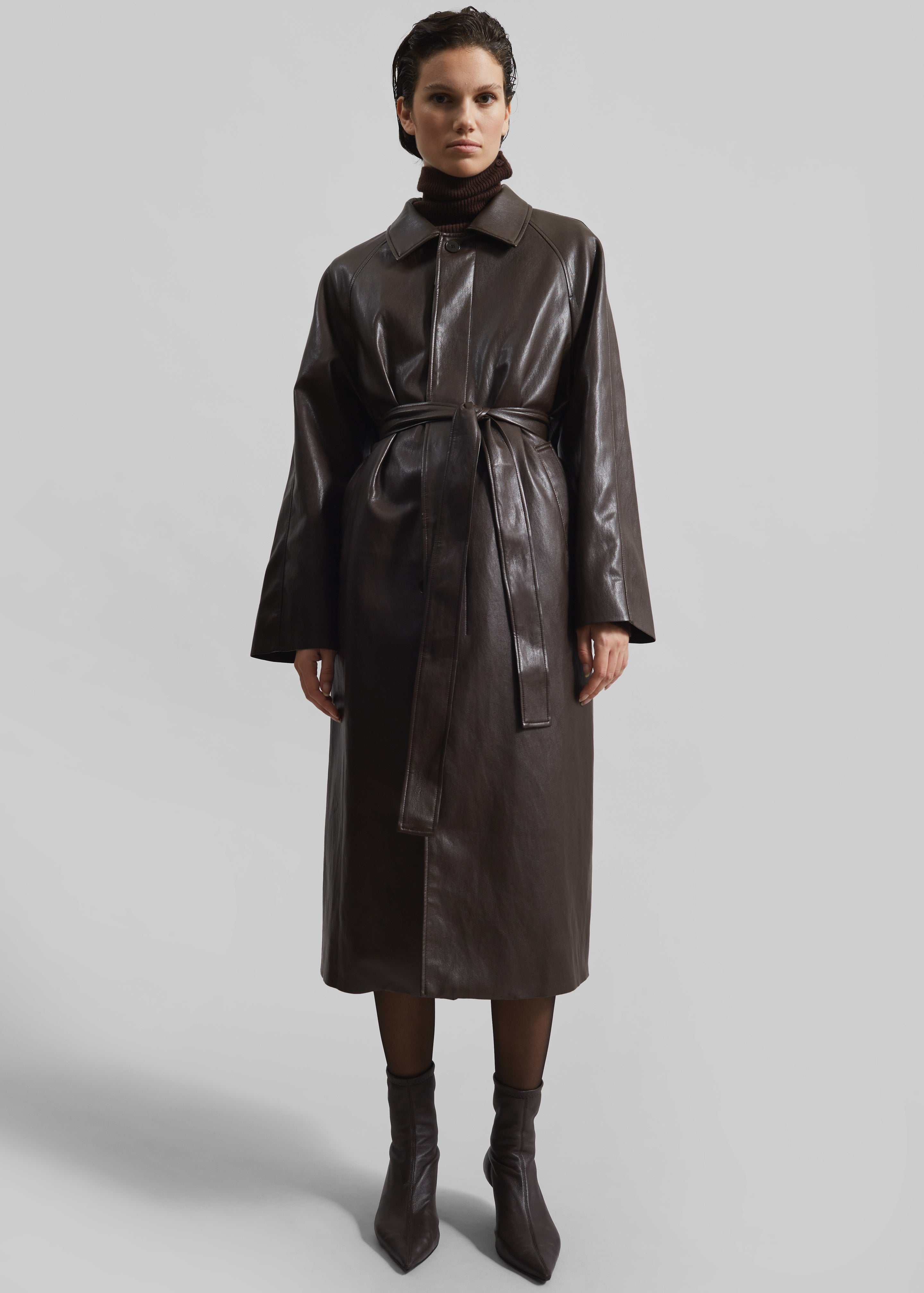 Skane Faux Leather Trench - Brown - 5