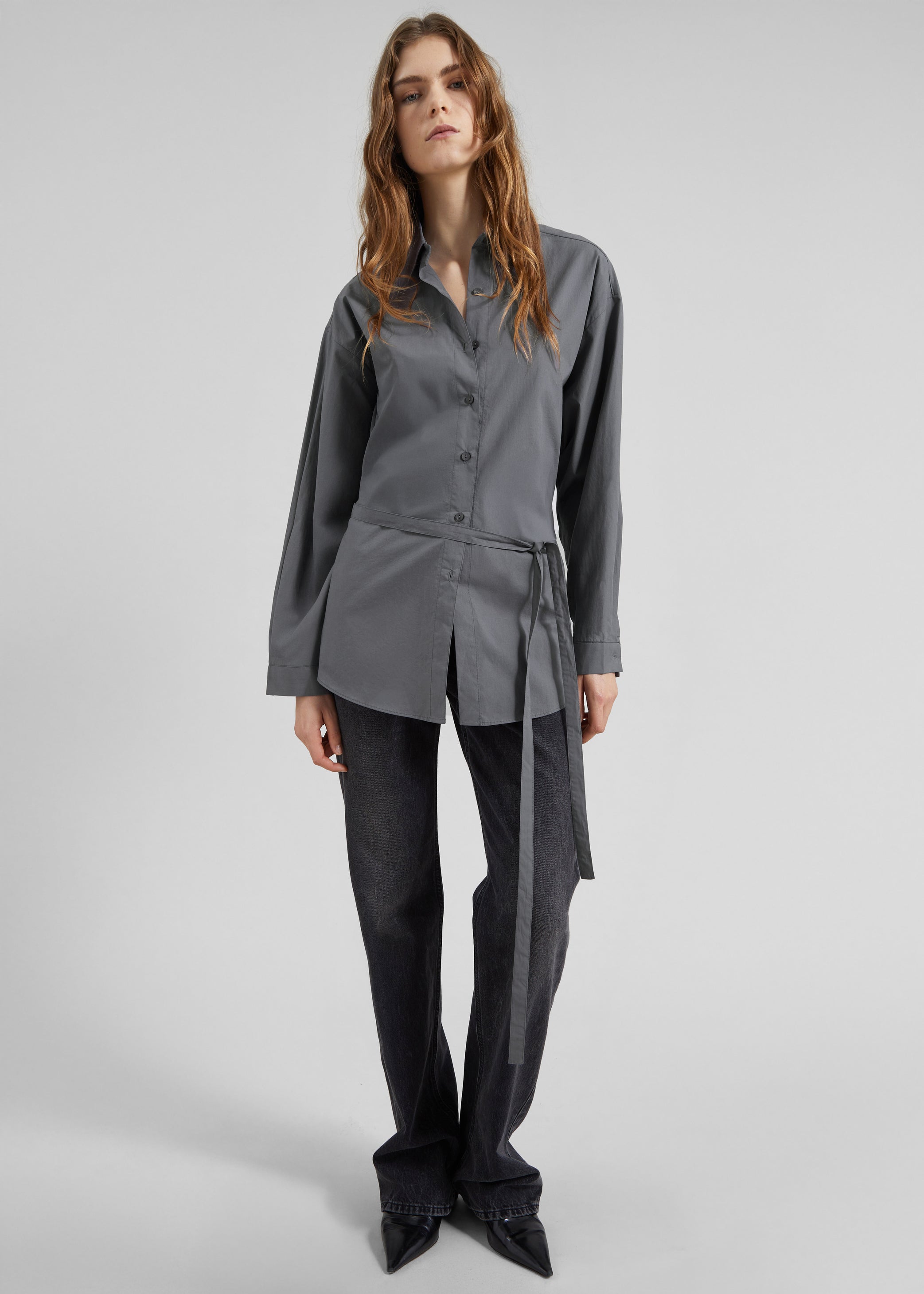 Shop the look image for Skara Belted Shirt - Slate Grey