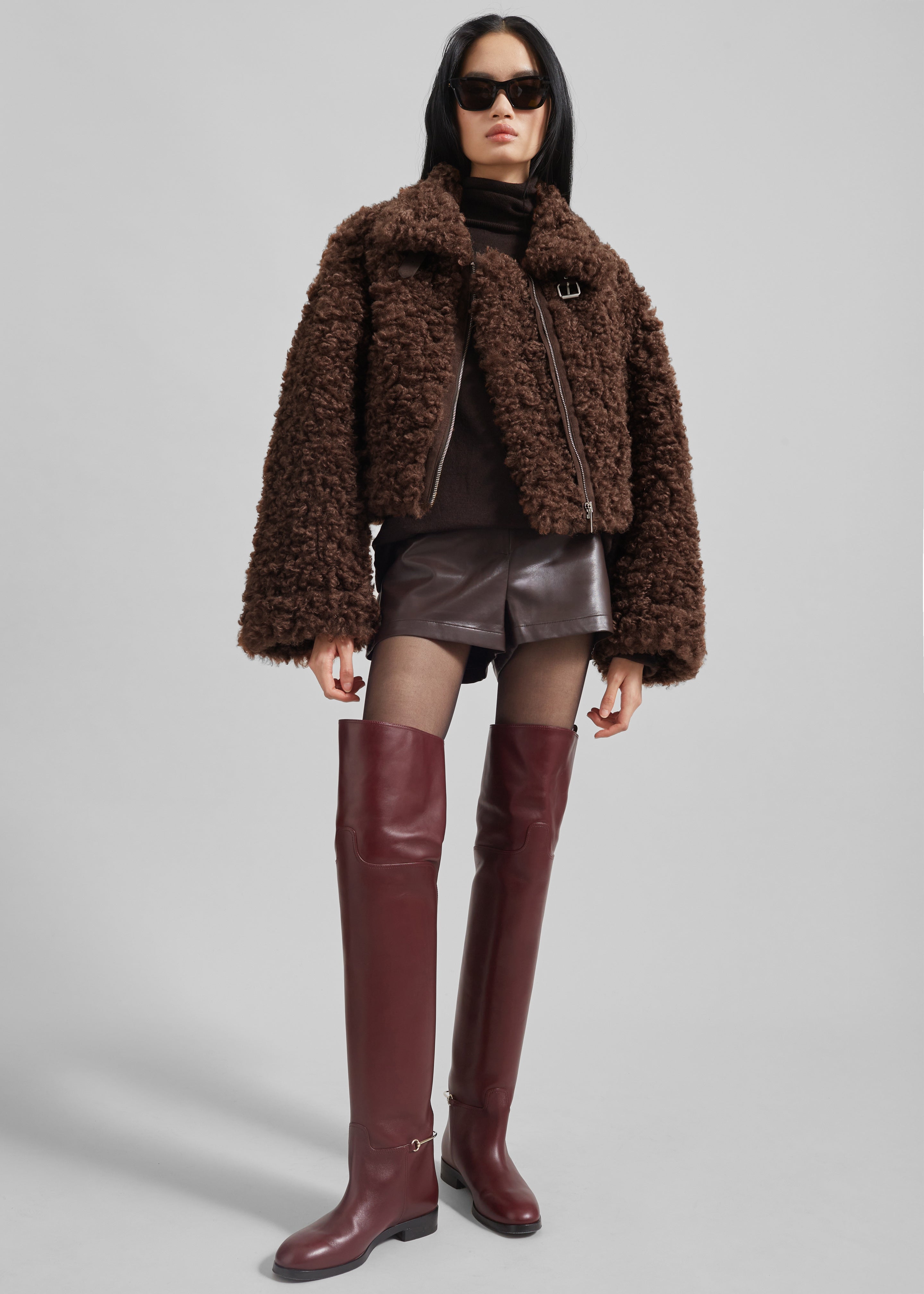 Skov Faux Shearling Jacket - Brown - 8