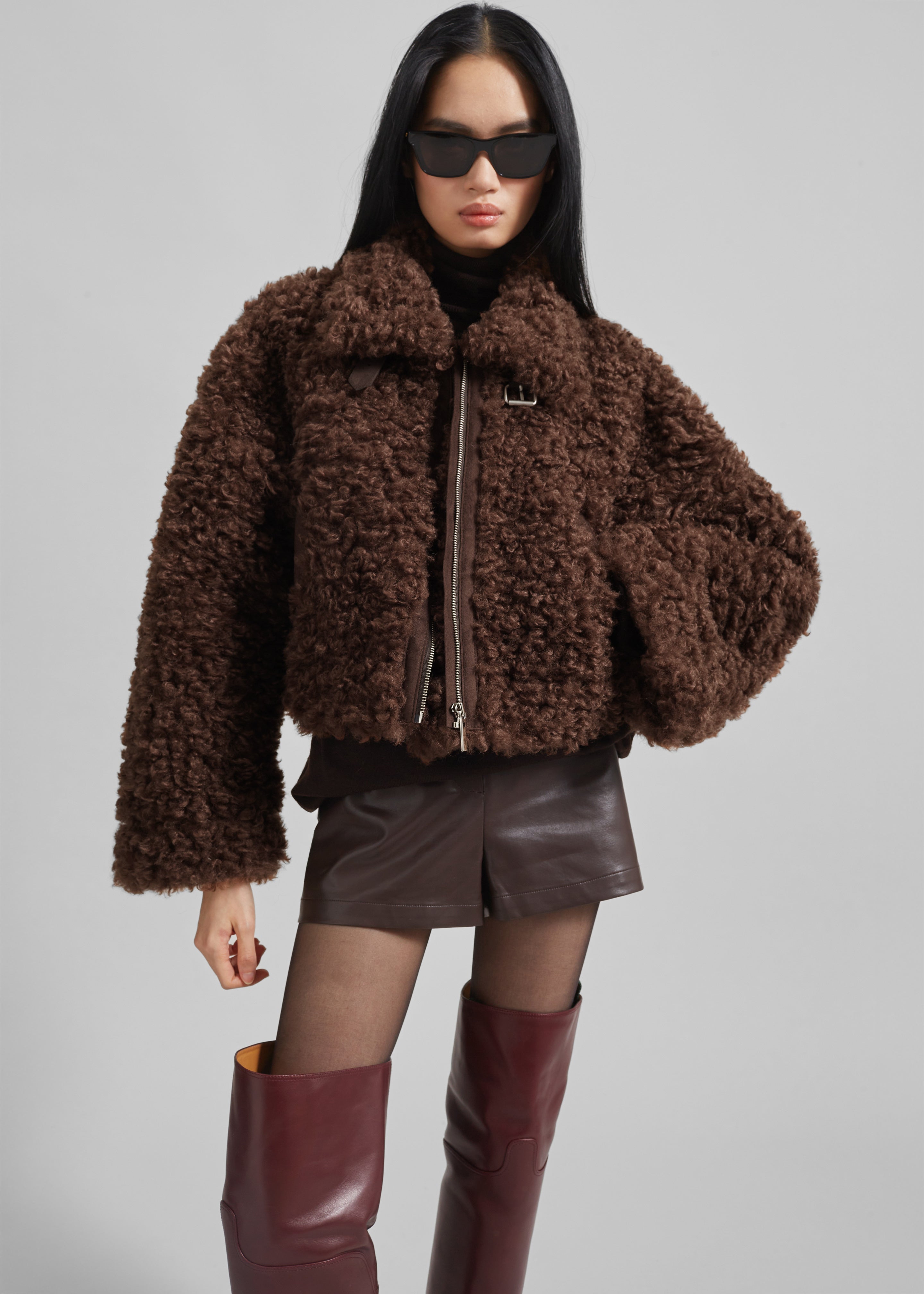 Skov Faux Shearling Jacket - Brown - 1