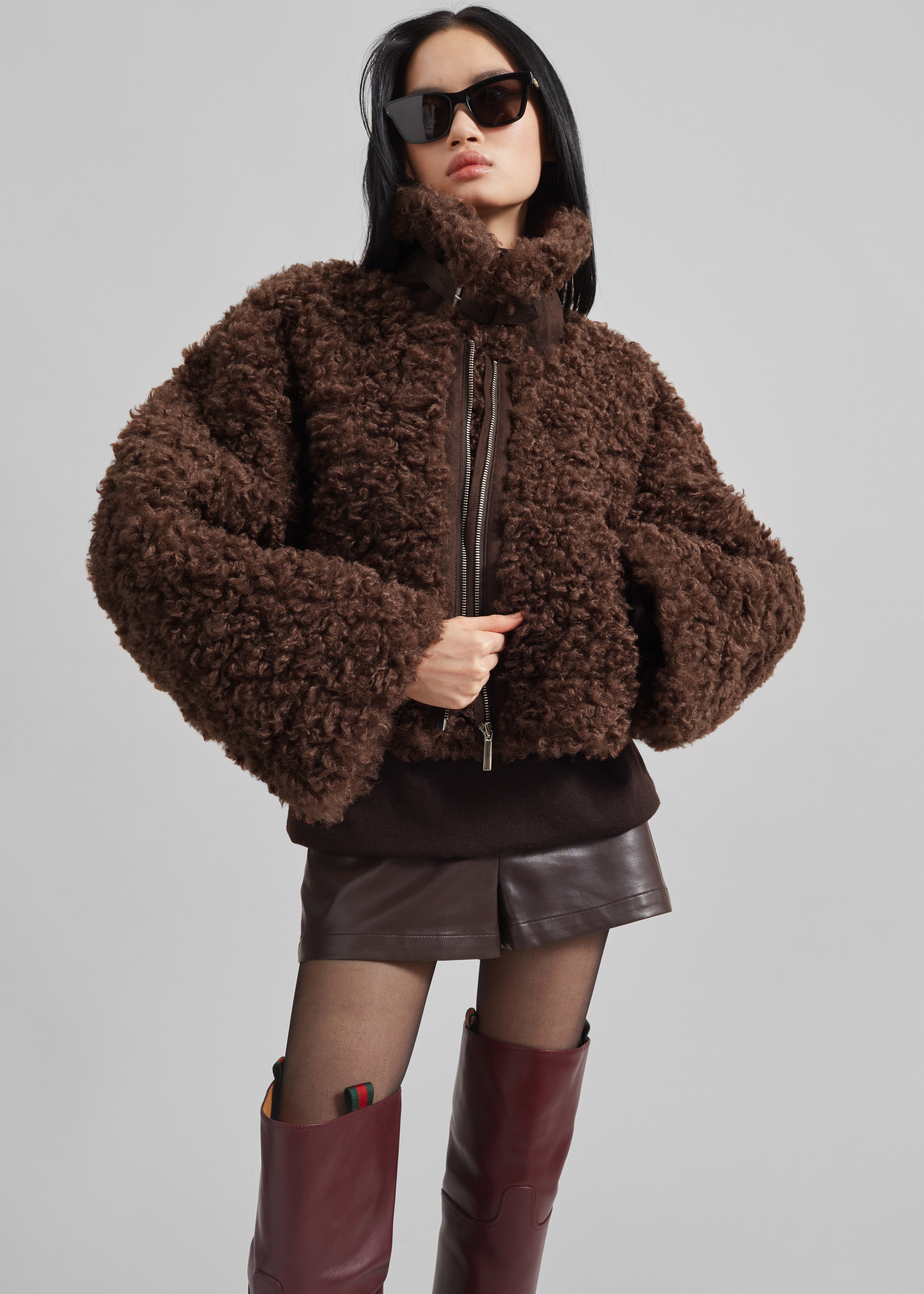 Skov Faux Shearling Jacket - Brown - 5