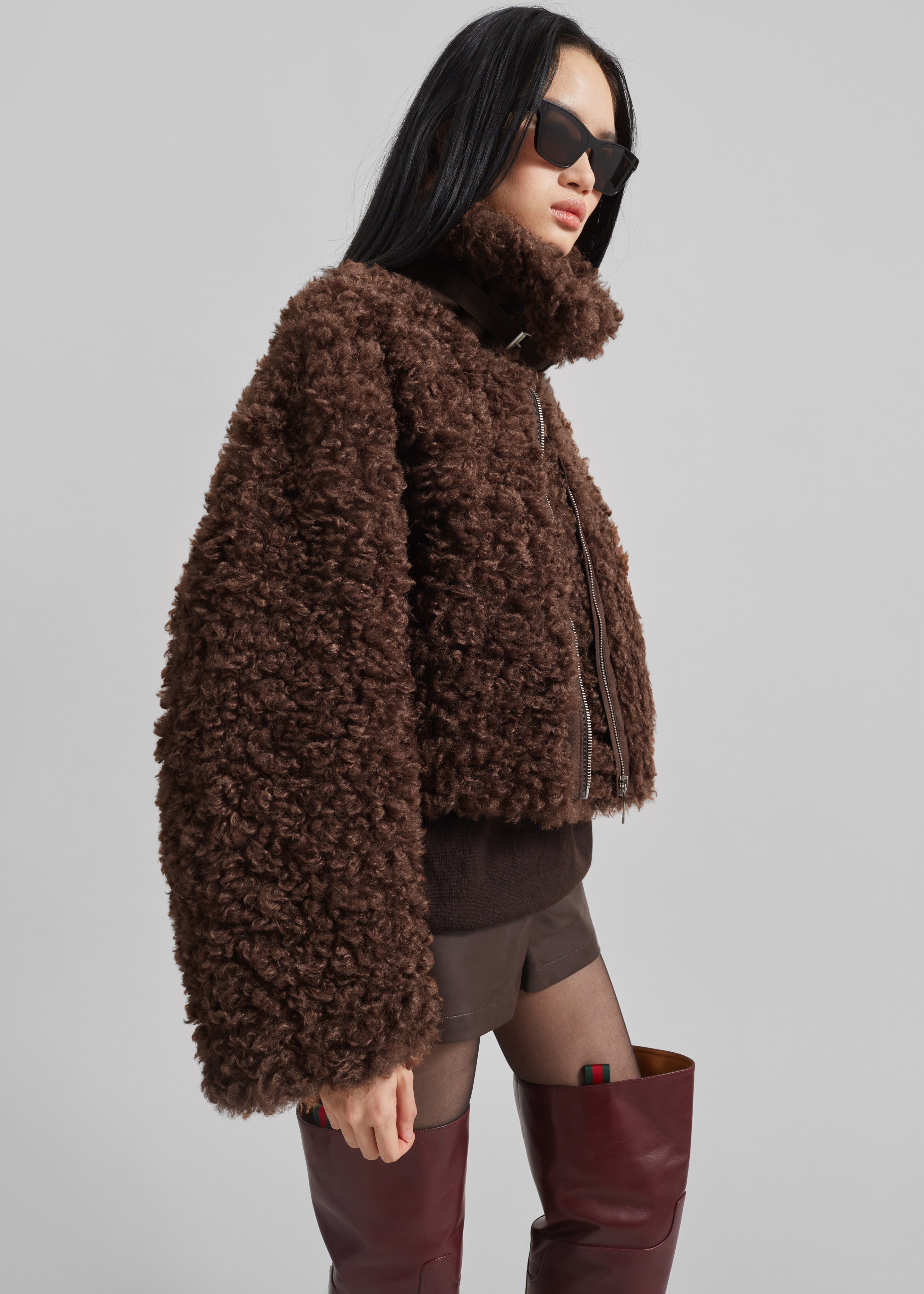 Skov Faux Shearling Jacket - Brown - 3