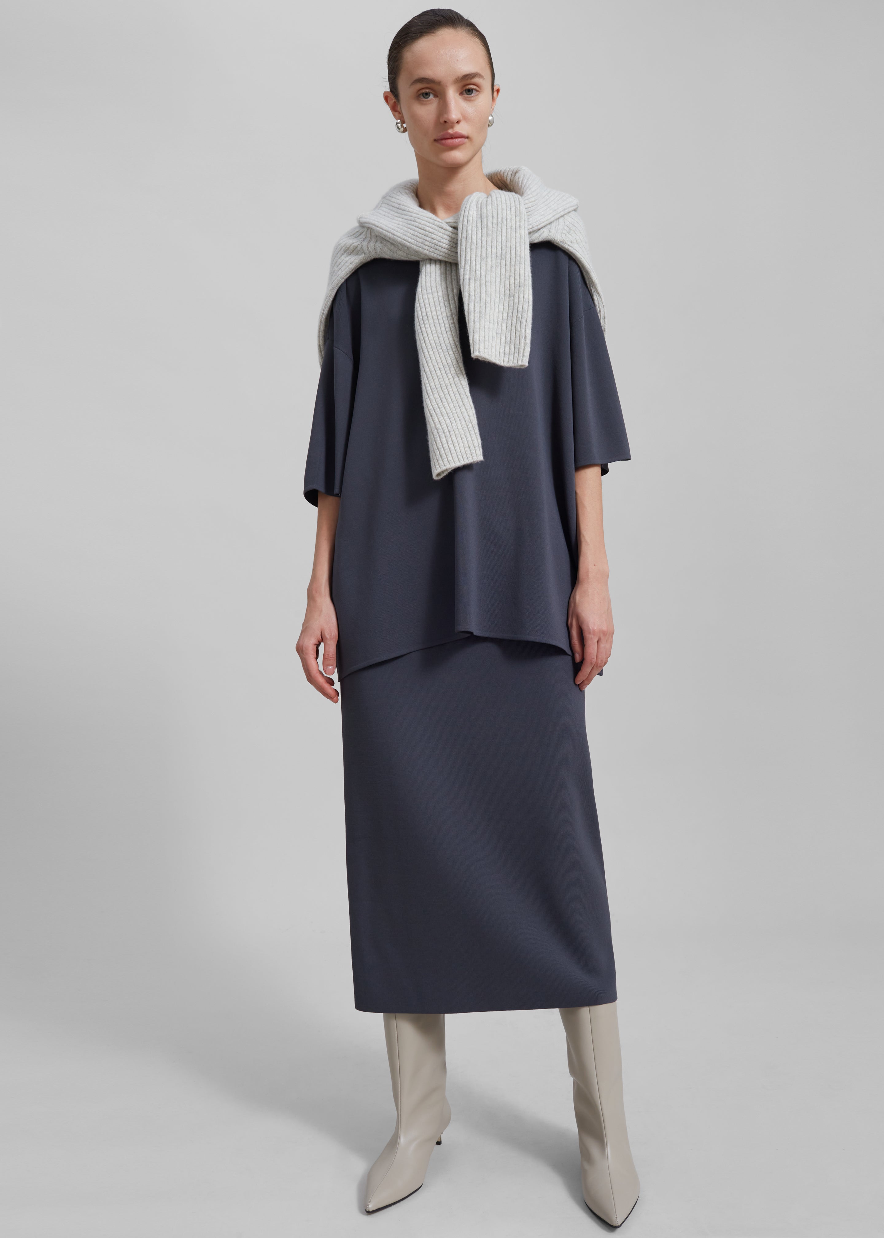 Solange Knit Pencil Skirt - Grey - 8