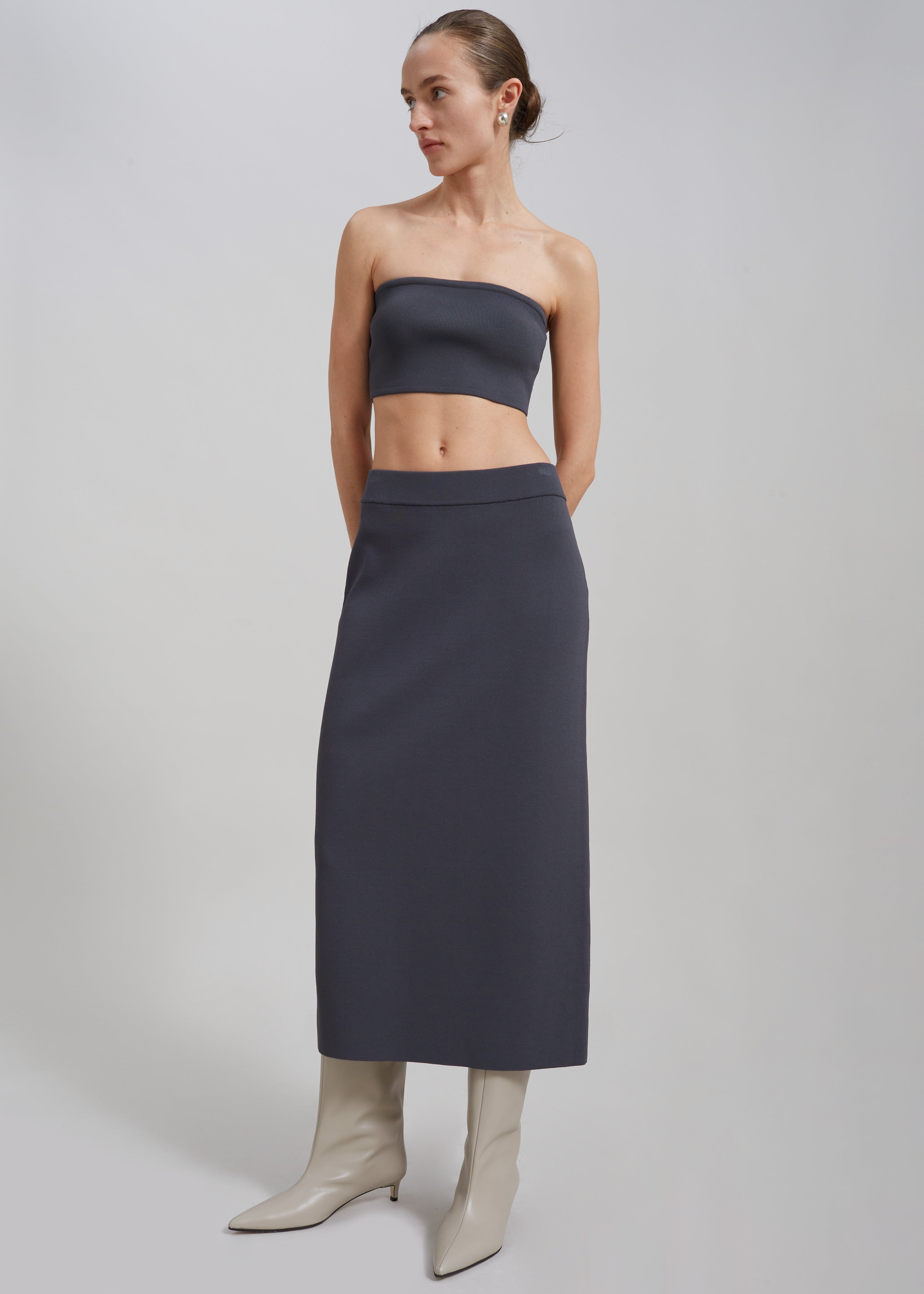 Solange Knit Pencil Skirt - Grey - 10