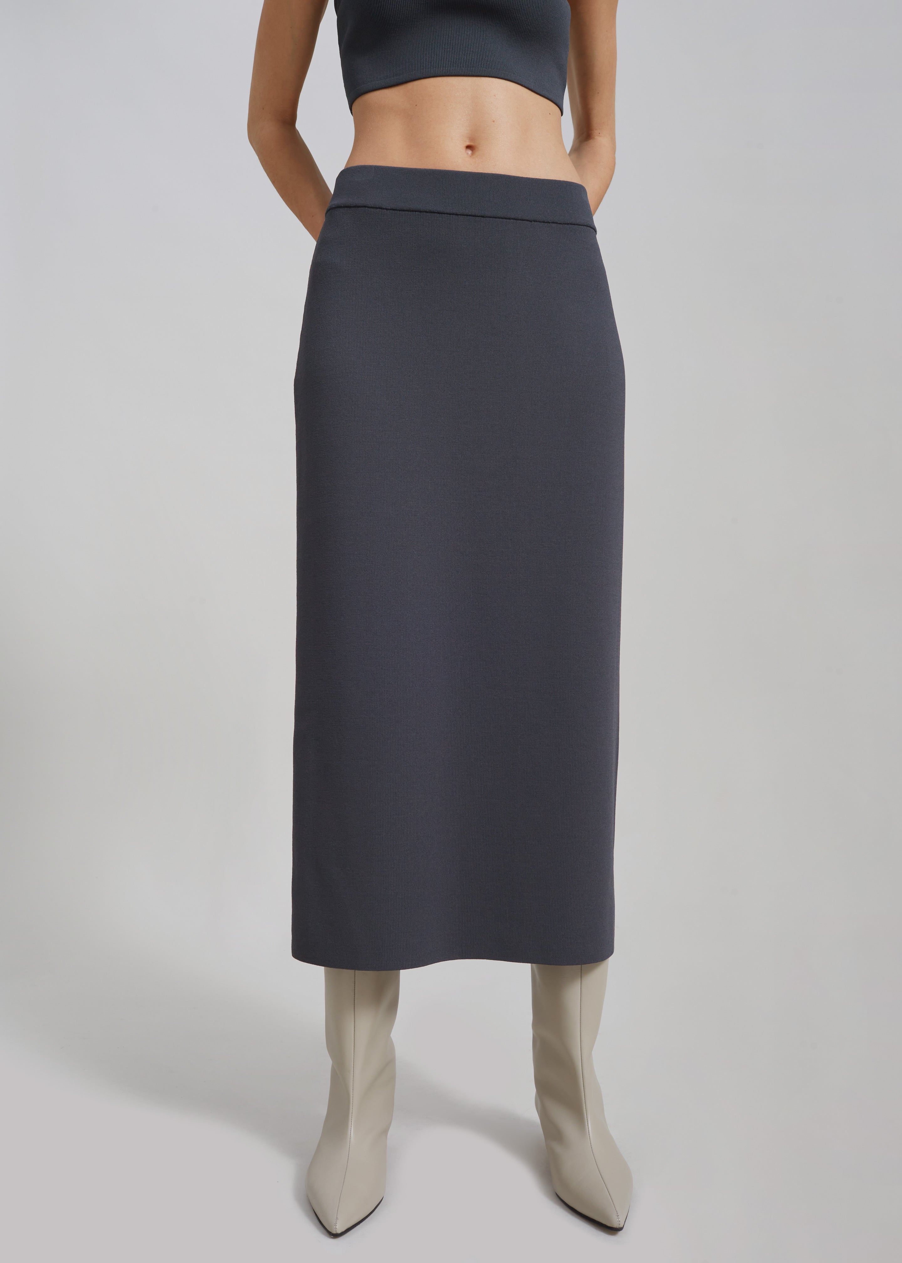 Solange Knit Pencil Skirt - Grey - 4