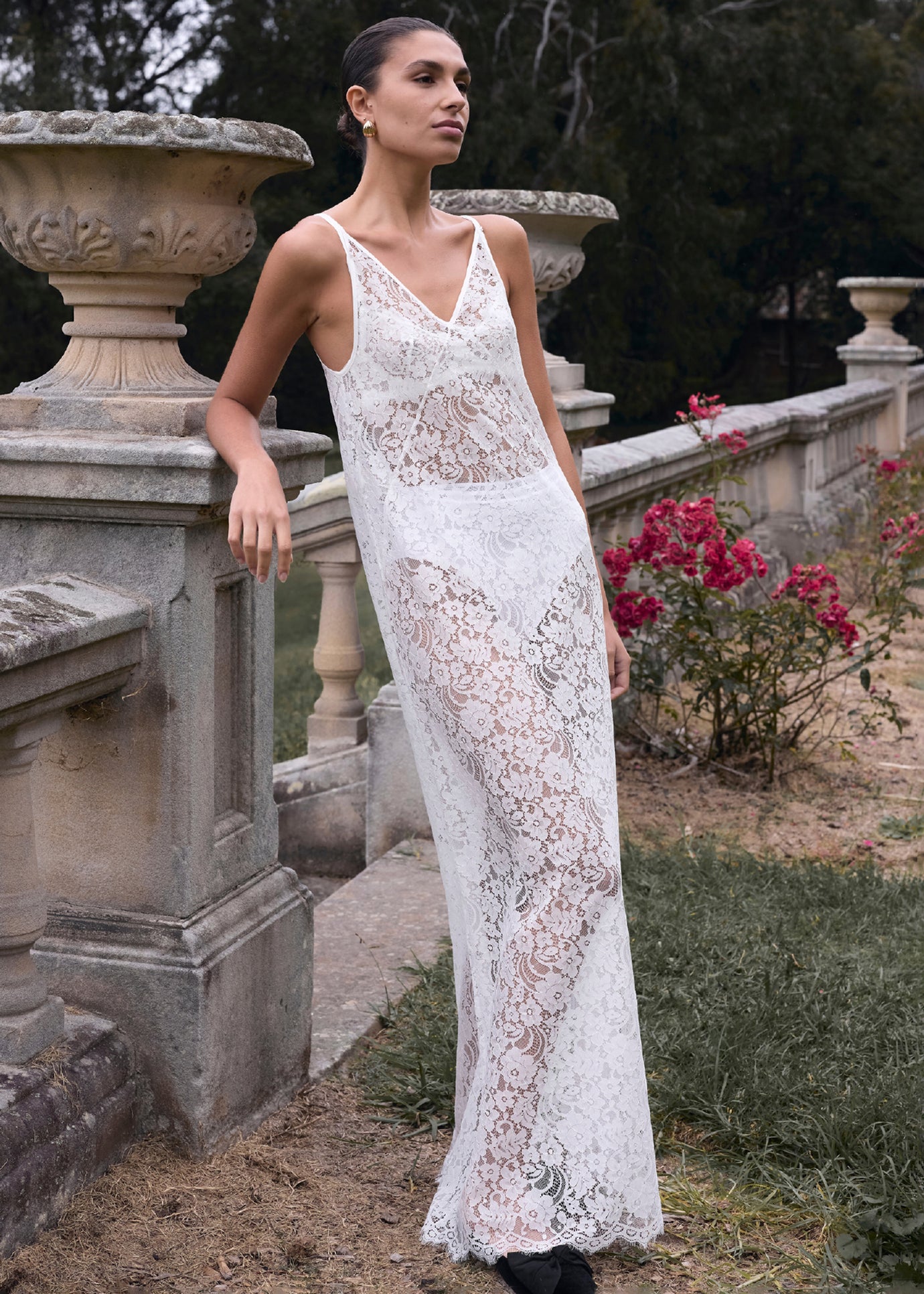 orange lace wedding dress Elegant High Low V-Neck Wedding Dress with Floral Lace - Short Sleeve Dress