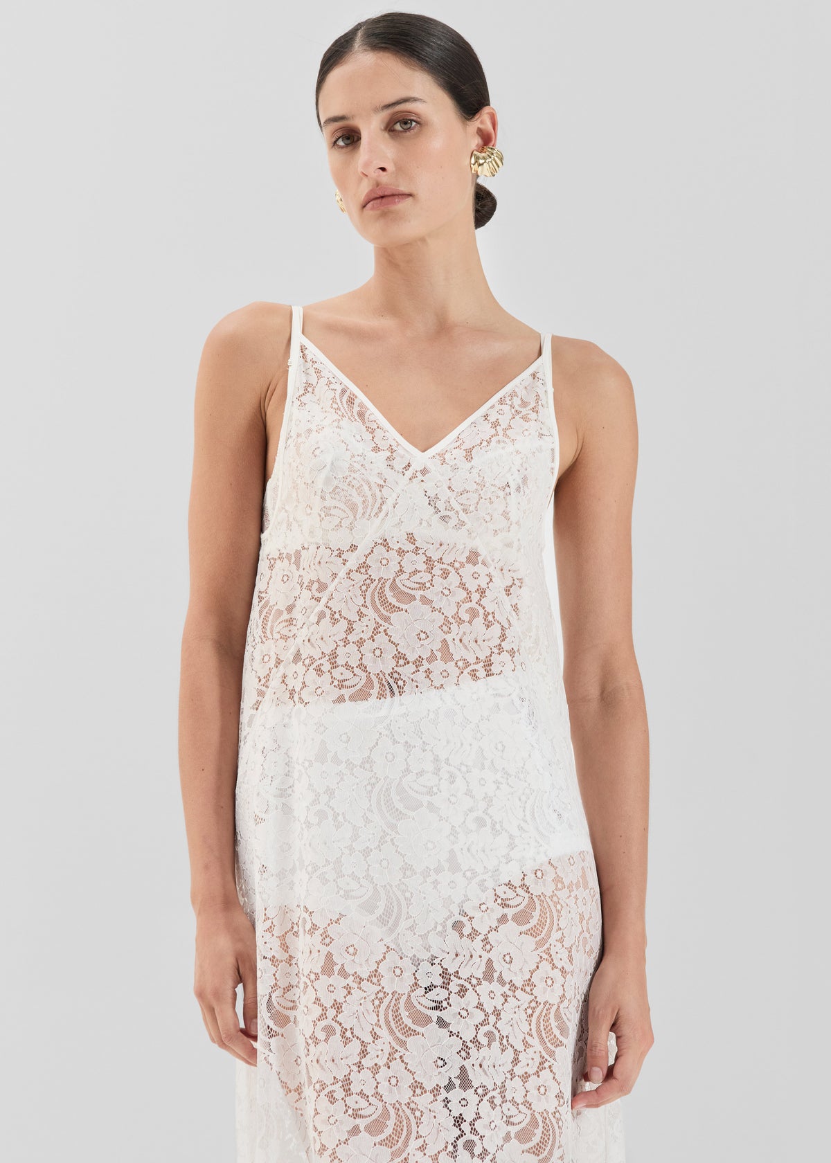 Solaqua Georgette Lace Dress - White - 3