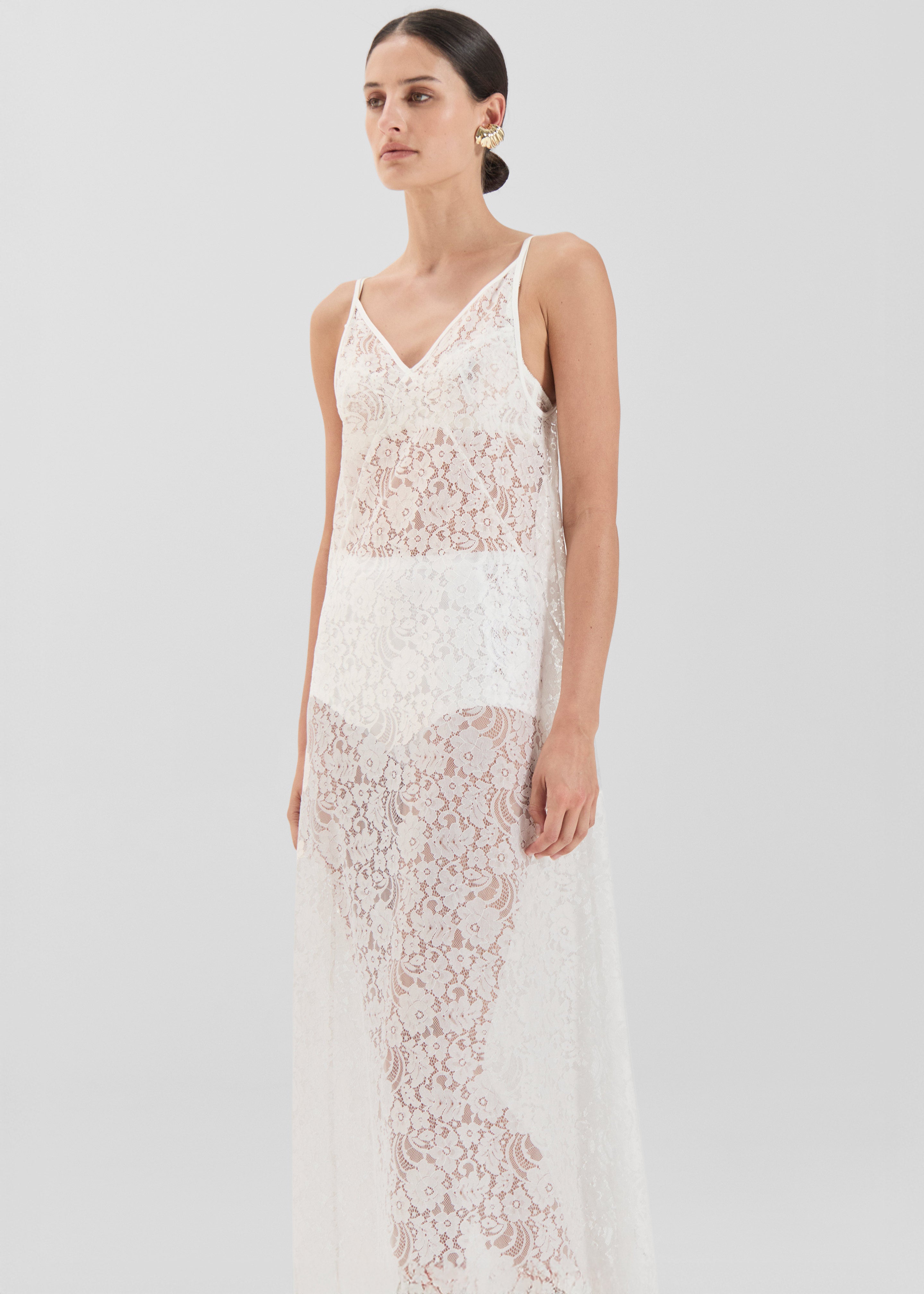 Solaqua Georgette Lace Dress - White - 4