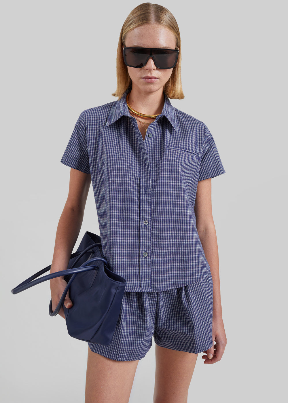 Solaro Short Sleeve Shirt - Navy Plaid - 1