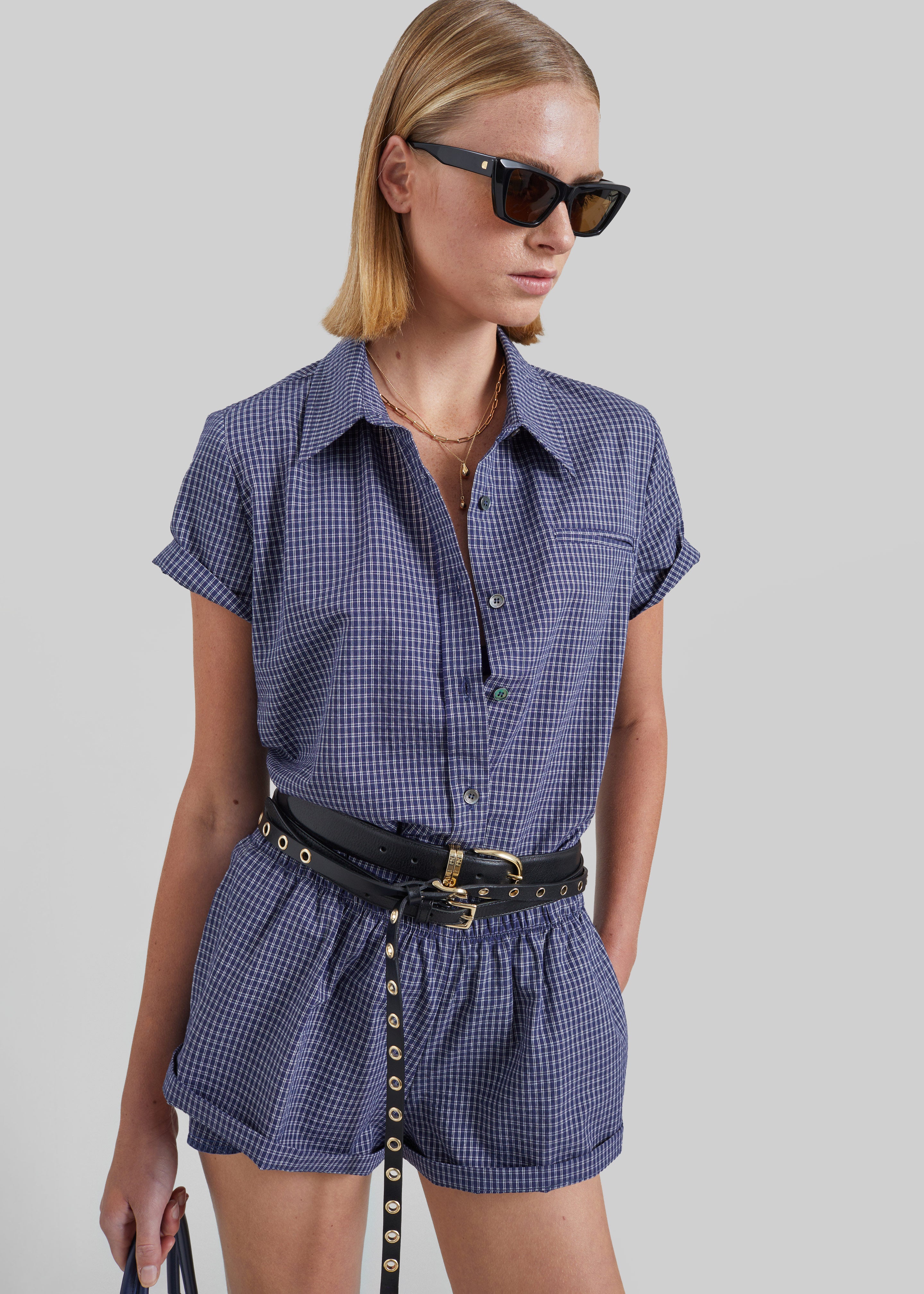 Solaro Short Sleeve Shirt - Navy Plaid - 5