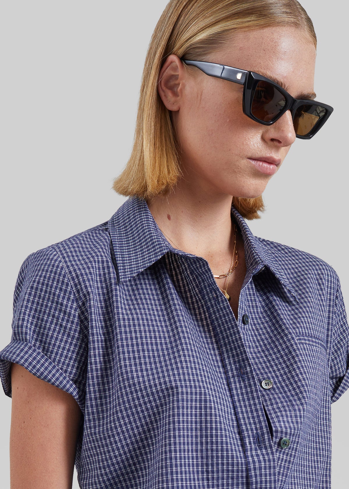 Solaro Short Sleeve Shirt - Navy Plaid - 3