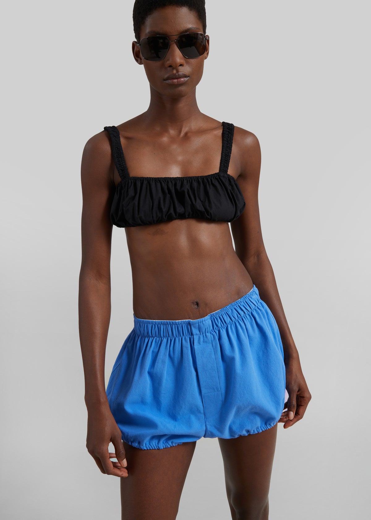Solea Gathered Poplin Bralette - Black - 3