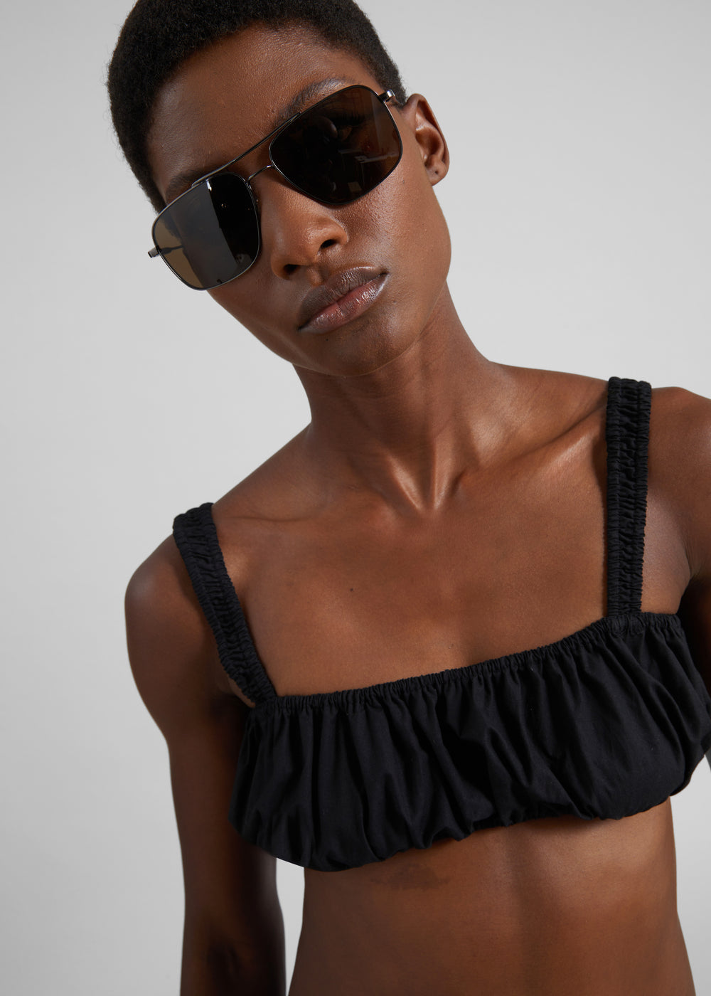 Solea Gathered Poplin Bralette - Black - 1