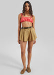 Solea Gathered Poplin Bralette - Coral Red