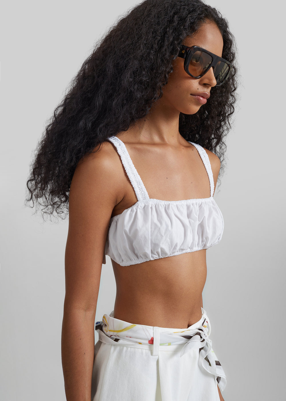 Solea Gathered Poplin Bralette - White - 1