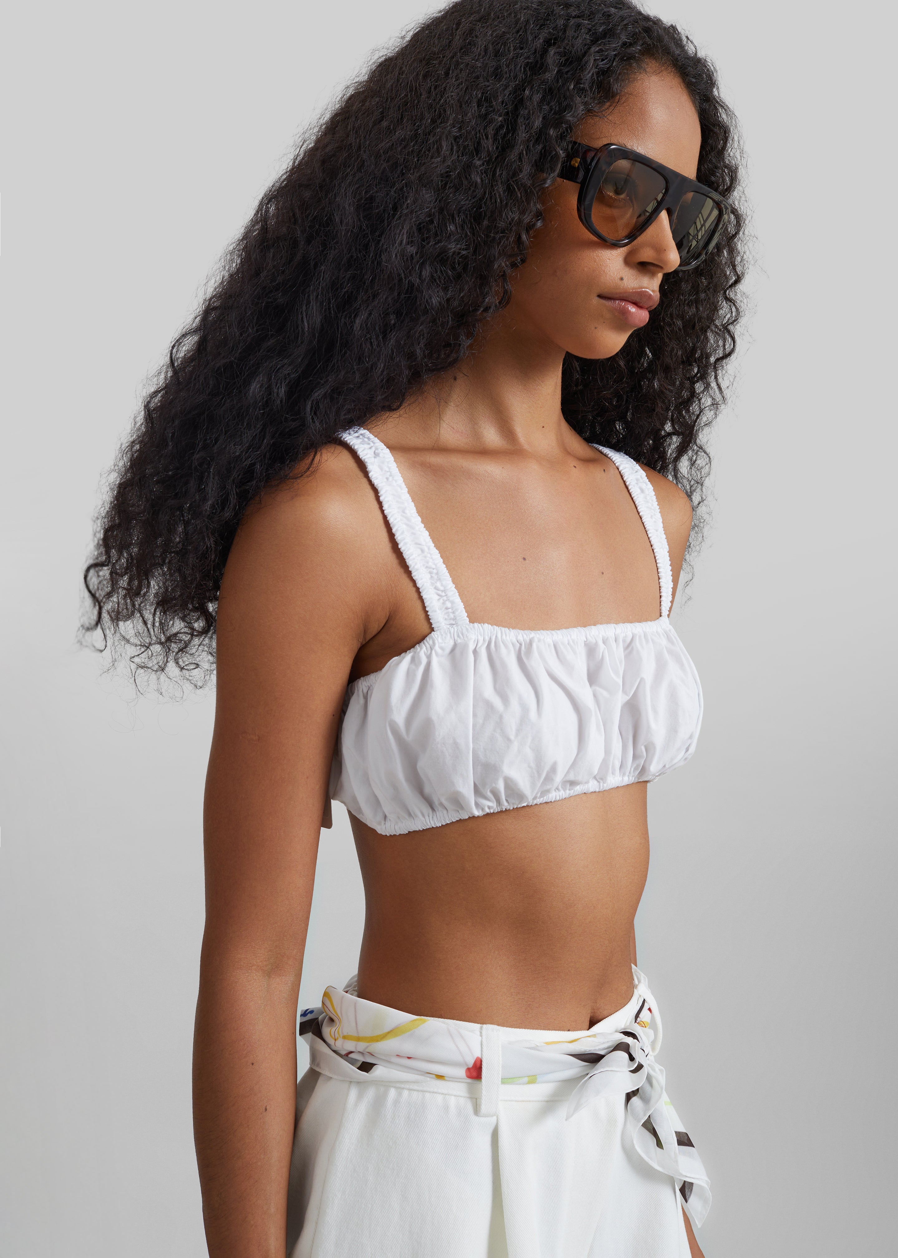 Solea Gathered Poplin Bralette - White - 2