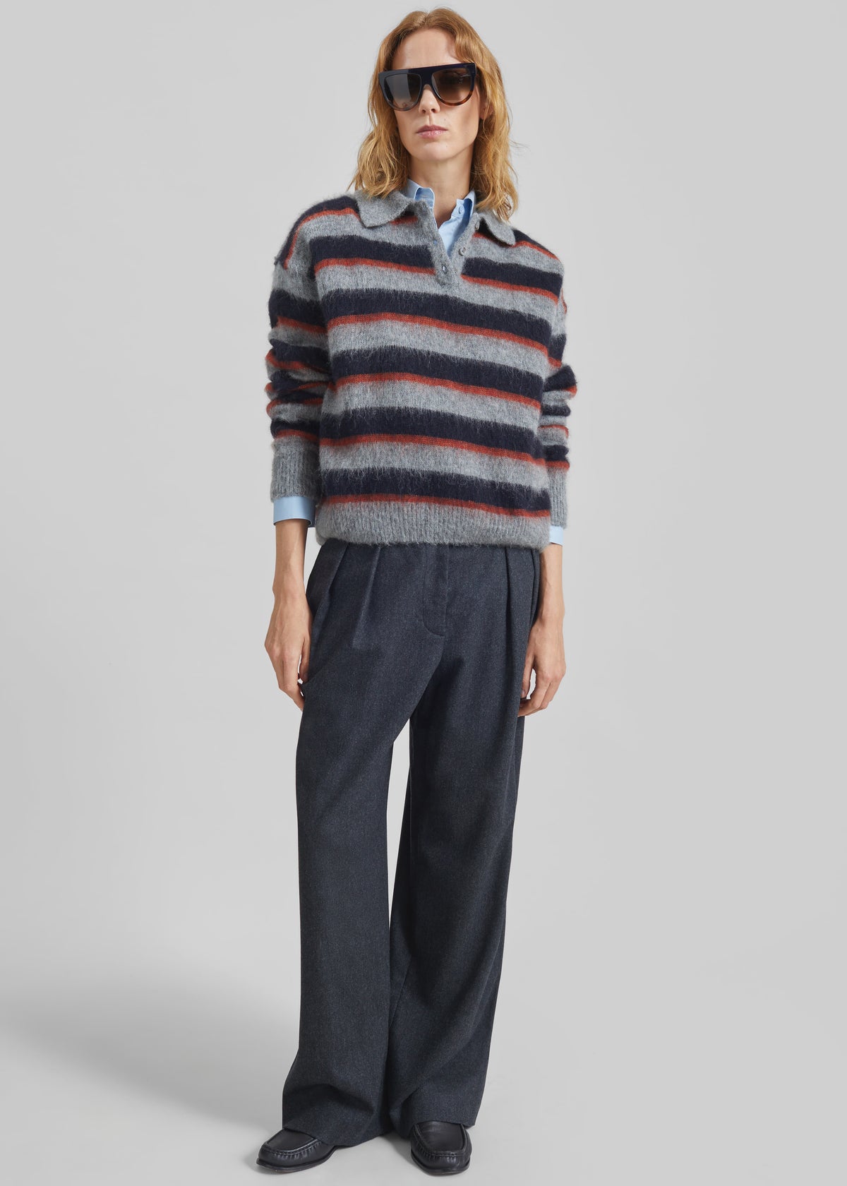 Sorlia Mohair Polo Sweater - Grey Multi Stripe - 3