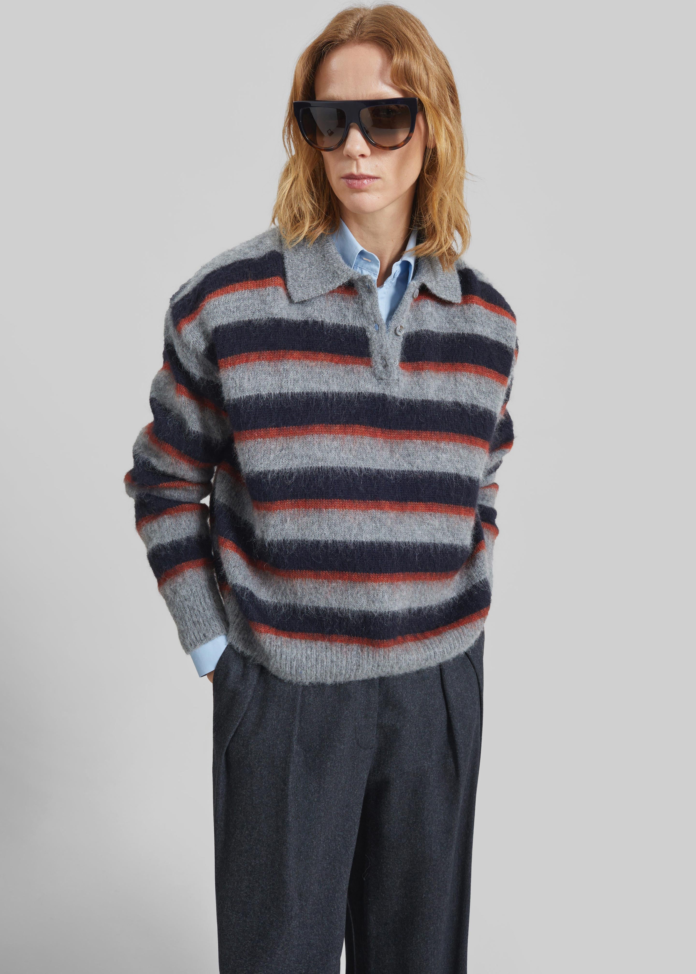 Sorlia Mohair Polo Sweater - Grey Multi Stripe - 4