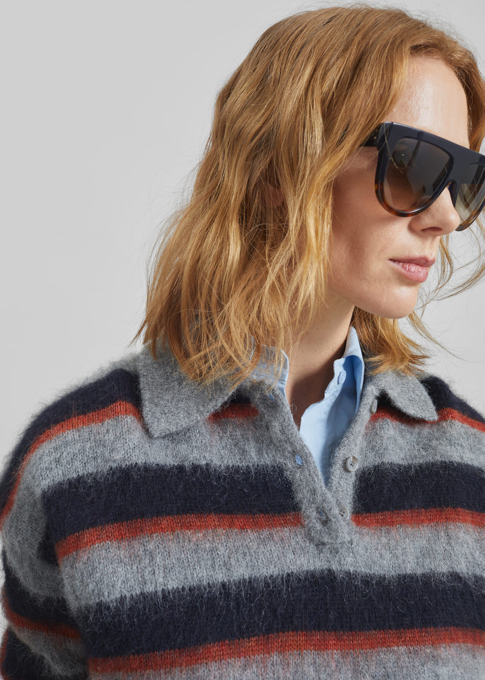 Sorlia Mohair Polo Sweater - Grey Multi Stripe - 1