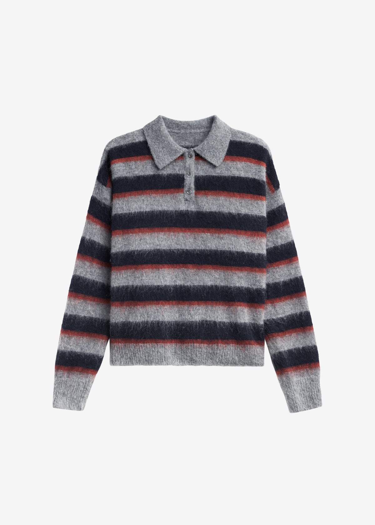Sorlia Mohair Polo Sweater - Grey Multi Stripe - 7