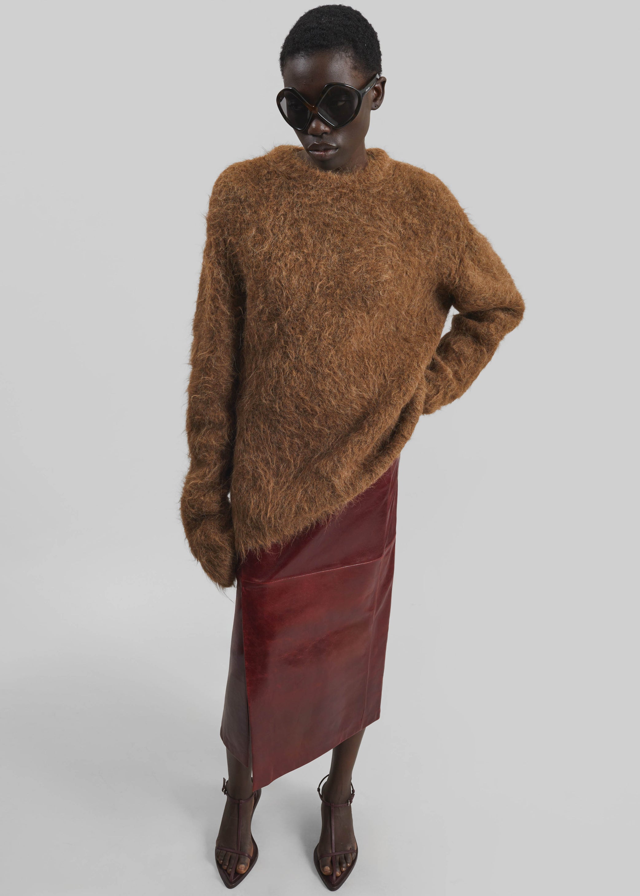 Shop the look image for Sportmax Comma Leather Skirt - Bordeaux